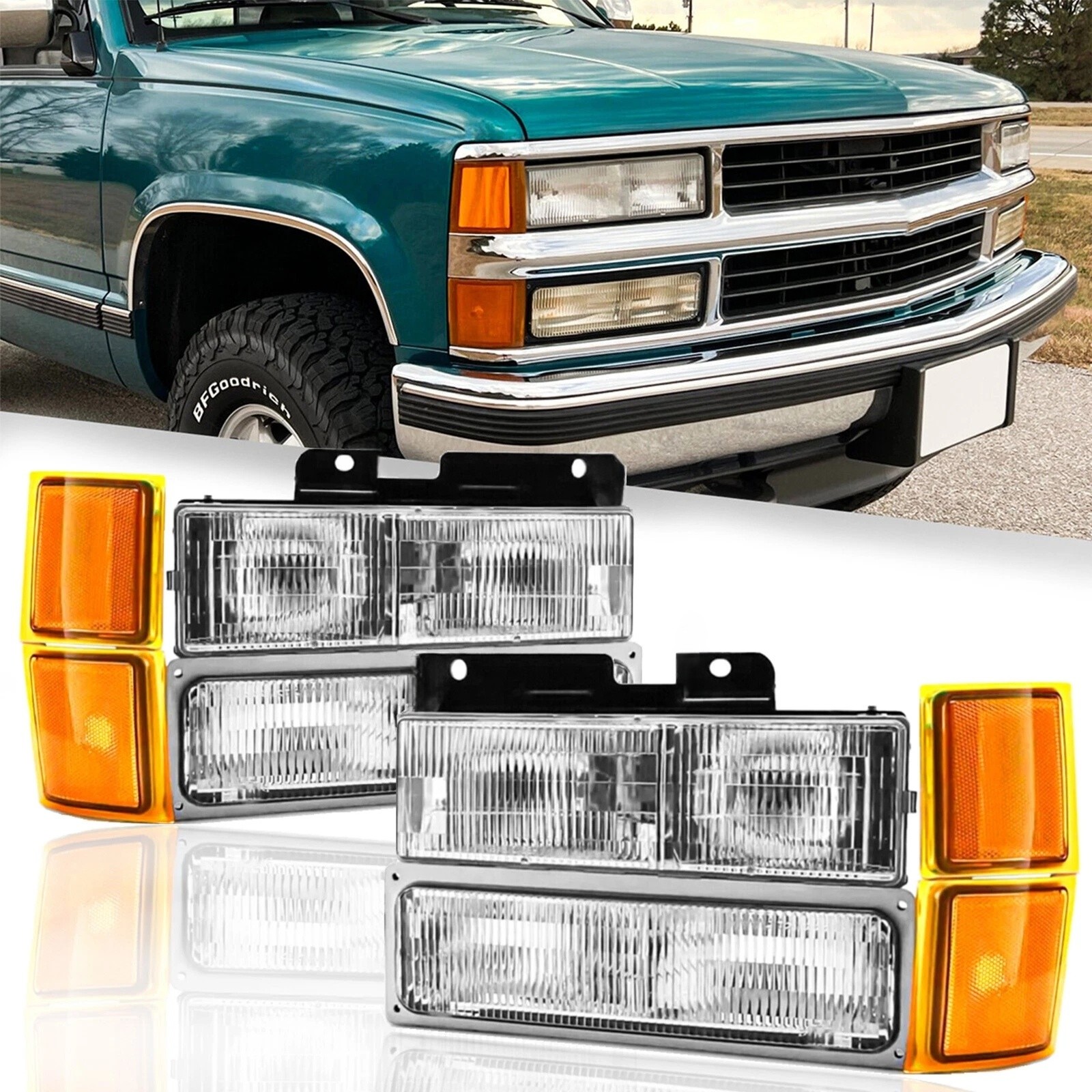 For 1994-1998 Chevy Silverado Headlights OBS C/K 1500 2500 3500 w/Bumper Lamps For 1994-1998 Chevy Silverado Headlights OBS C/K 1500 2500 3500 w/Bumper Lamps