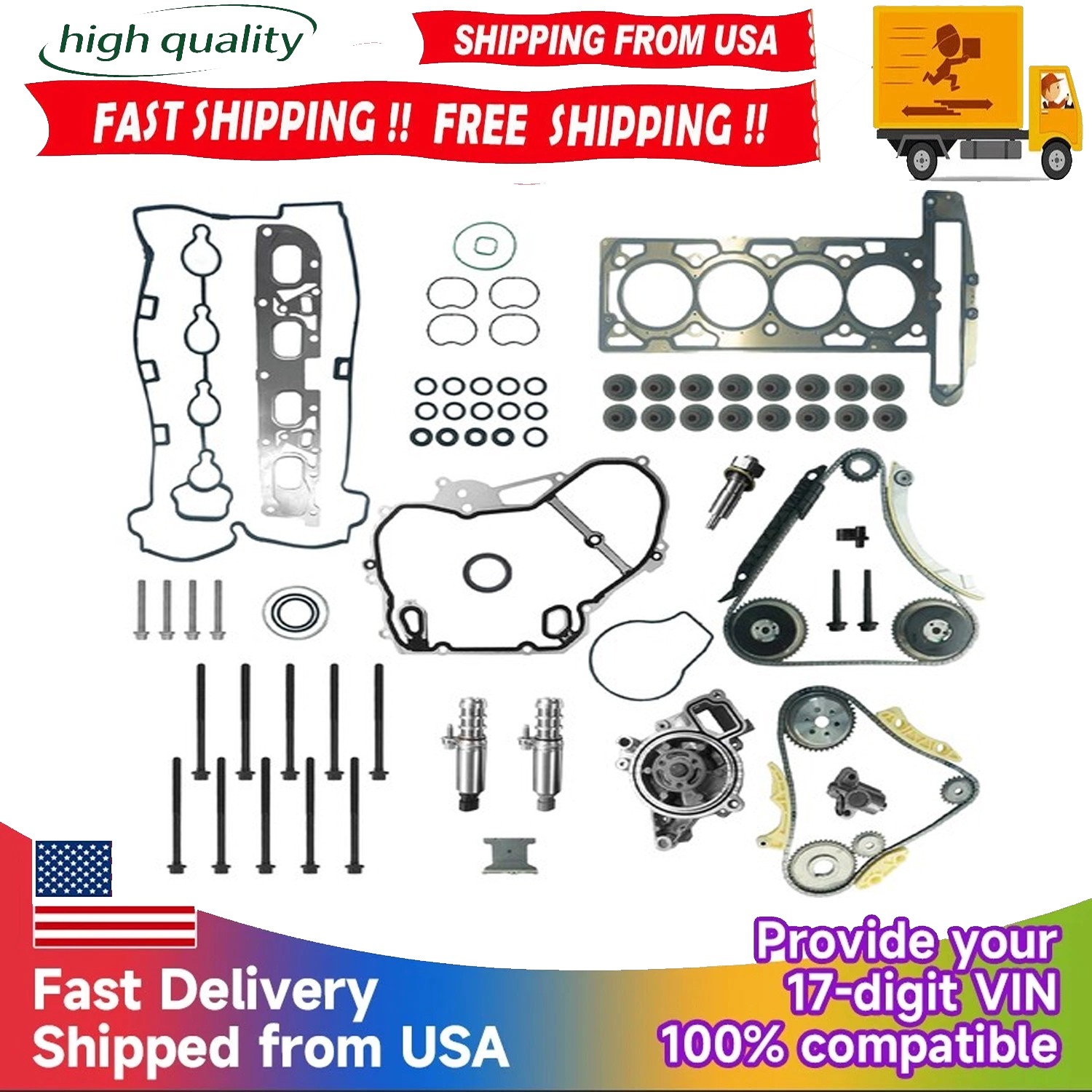 Timing Chain Kit Head Gasket Bolts Set For 2010 2016 Equinox Buick GM 2.4L 2.0L