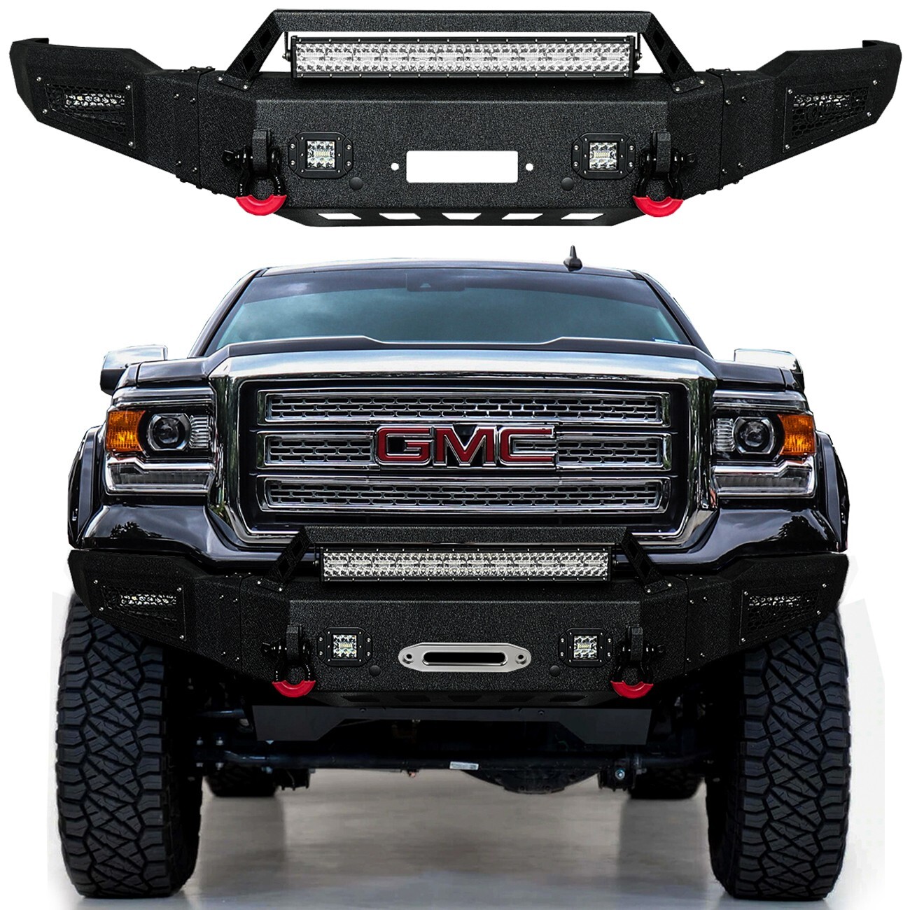 Vijay Fits 2014-2015 GMC Sierra 1500 Steel Black Front Bumper with LED Lights
