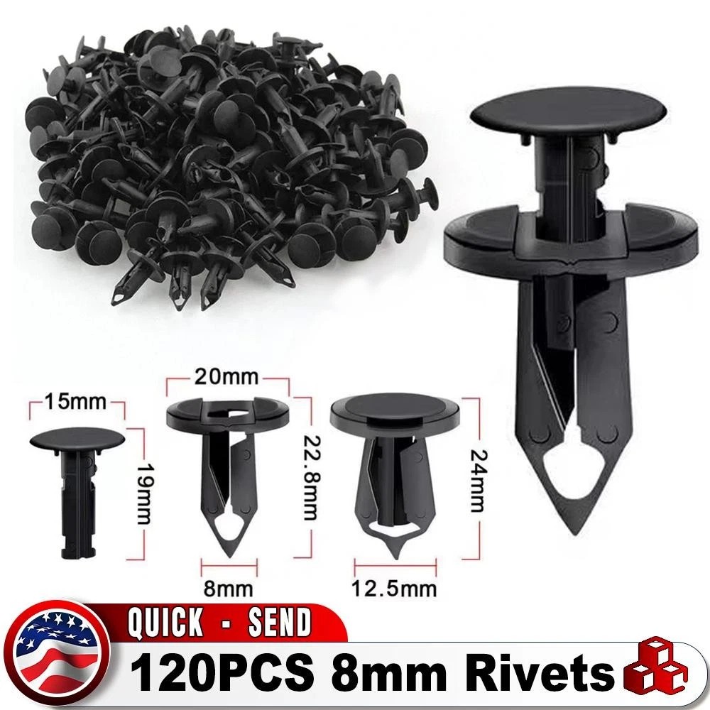 120x 8mm Bumper Clips Auto Car Hole Plastic Rivets Fastener Fender Push Pin New⭐