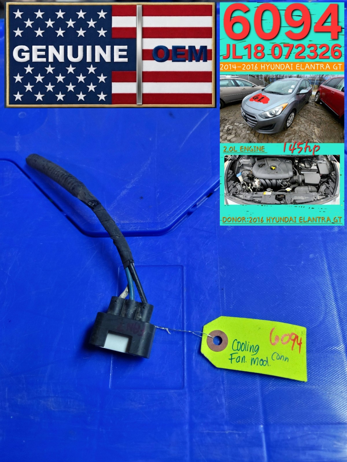 🌞14-16 ELANTRA Cooling Fan Module Connector Pigtail Plug OEM Genuine☀️