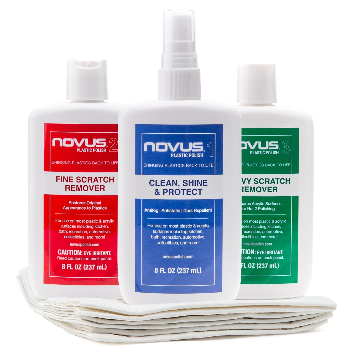 Novus Plastic Polish Kit #1, #2, and #3, 8oz. Each with 6 Polish Mates Novus Plastic Polish Kit #1, #2, and #3, 8oz. Each with 6 Polish Mates