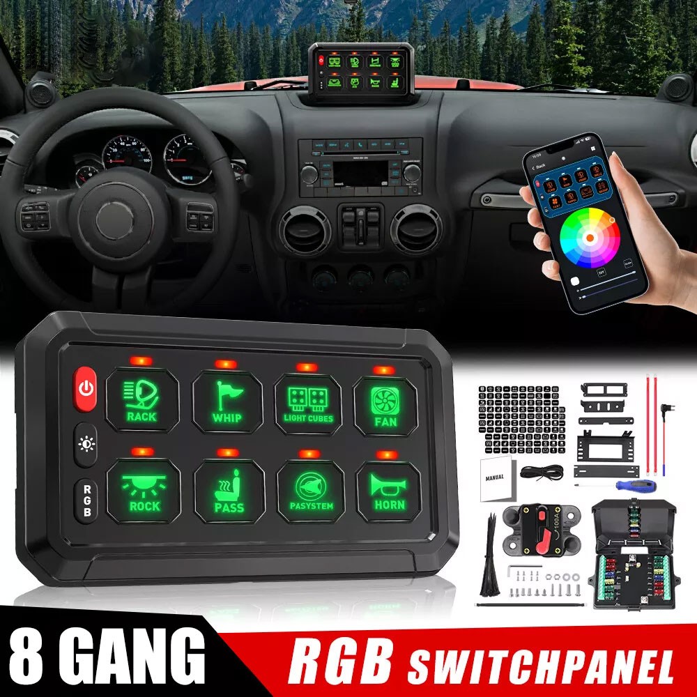 12V 24V RGB 8 Gang Switch Panel LED Light Bar Relay System Bluetooth APP Control