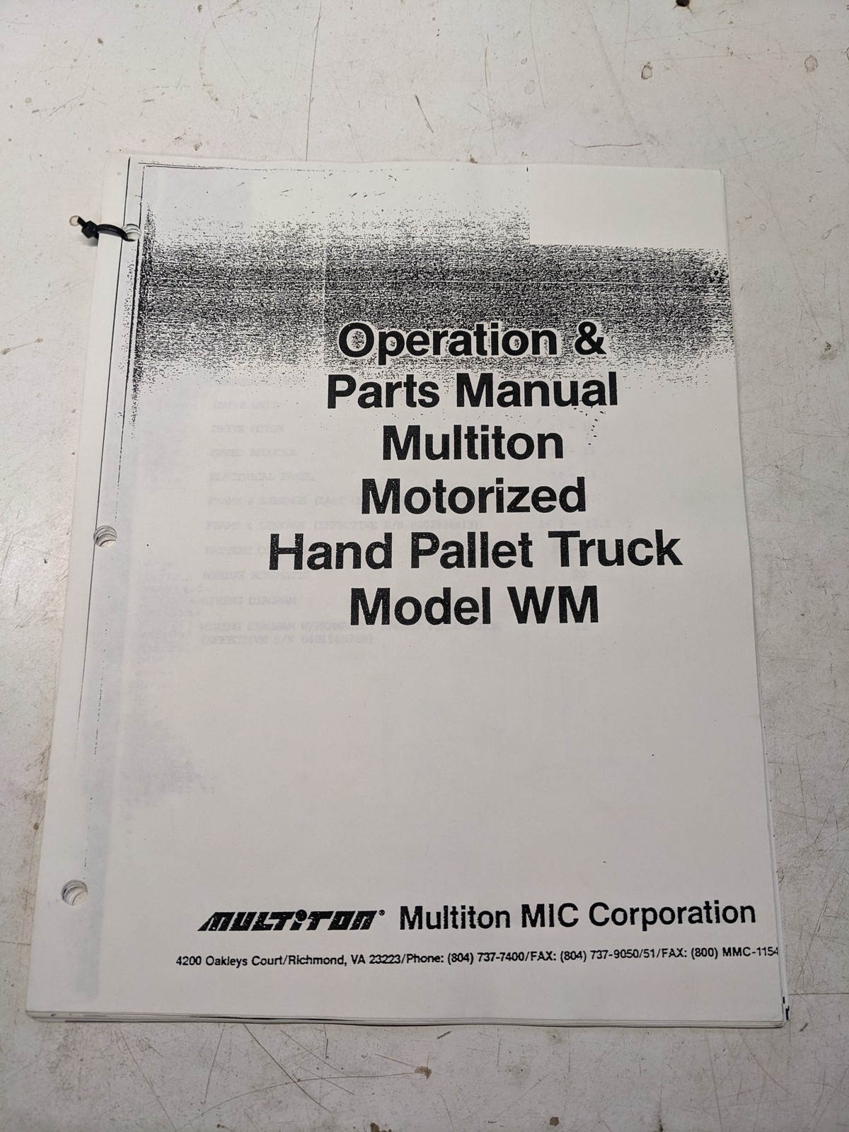 MULTITON FORK LIFT TRUCK OPERATION PARTS LIST MANUAL BOOK HAND PALLET WM MODEL