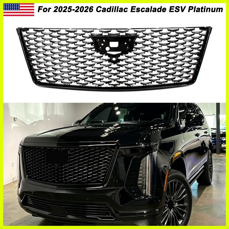 Gloss Black Front Bumper Grille For 2025-2026 Cadillac Escalade ESV Luxury Sport