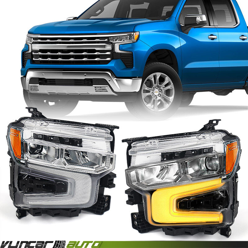 LH RH For 2022-2025 Chevy Silverado 1500 LT RST Chrome Full LED Headlights Side