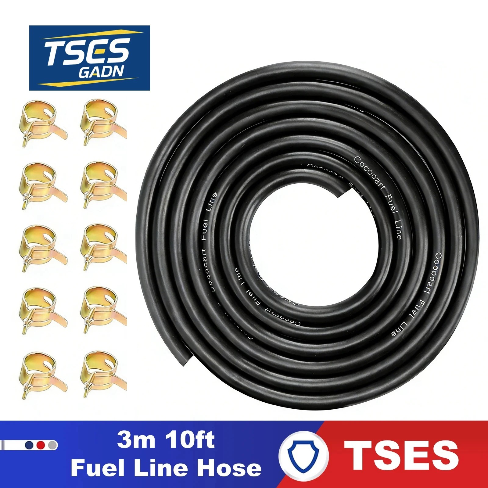 1/4 Inch ID Fuel Line Hose 10Ft + 20 Hose Clamps for Small Gas Engines-Free Ship