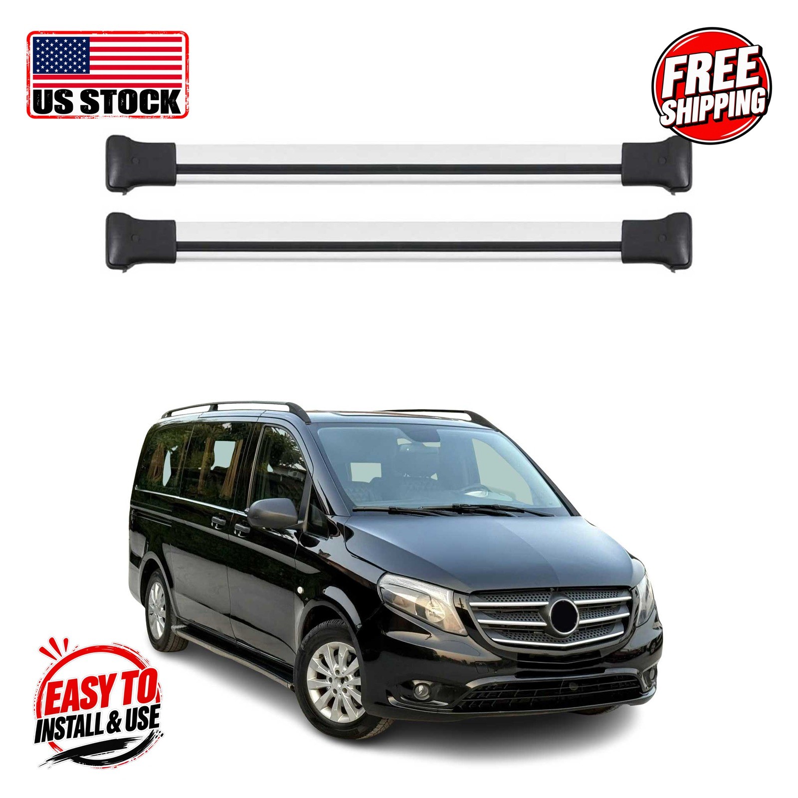 MERCEDES VITO V CLASS W447 W639 2003- Roof Racks Elegance V1 Gray 2Pcs
