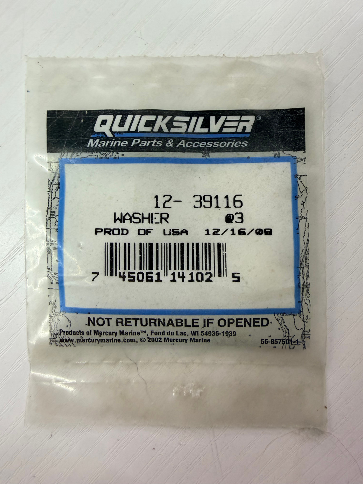 Quicksilver Washer New (P/N: 12-39116) 3 TOTAL IN BAG