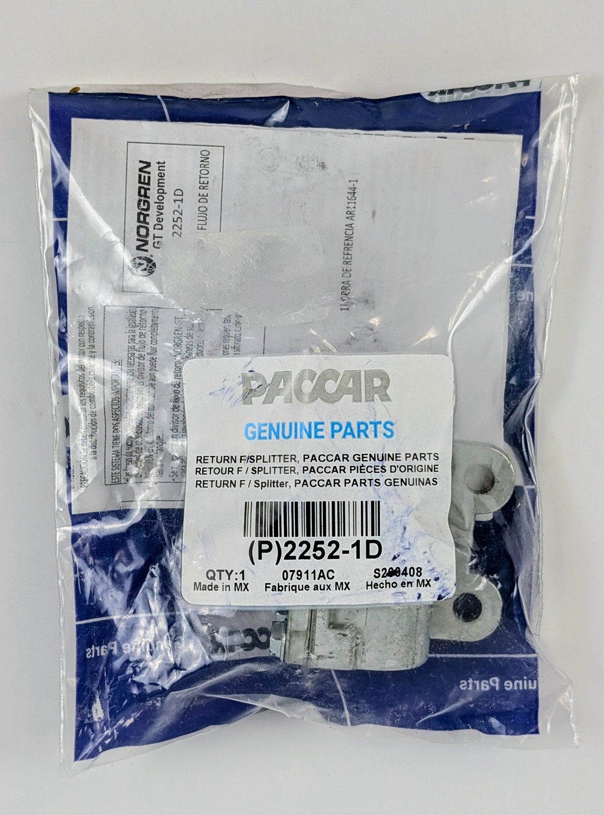 PACCAR 2252-1D Fuel Return Flow Splitter Valve Kenworth Peterbilt Norgren 1/2