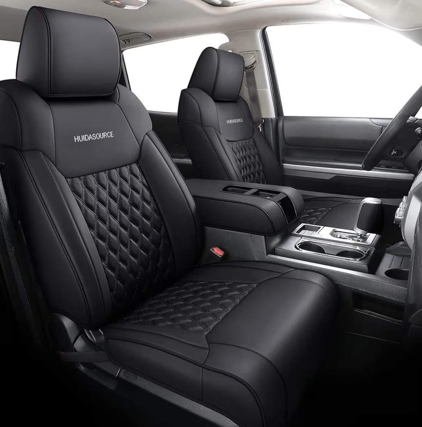 Huidasource Tundra Front Seat Covers Black Leather 2014-2021 Front Pair/Black