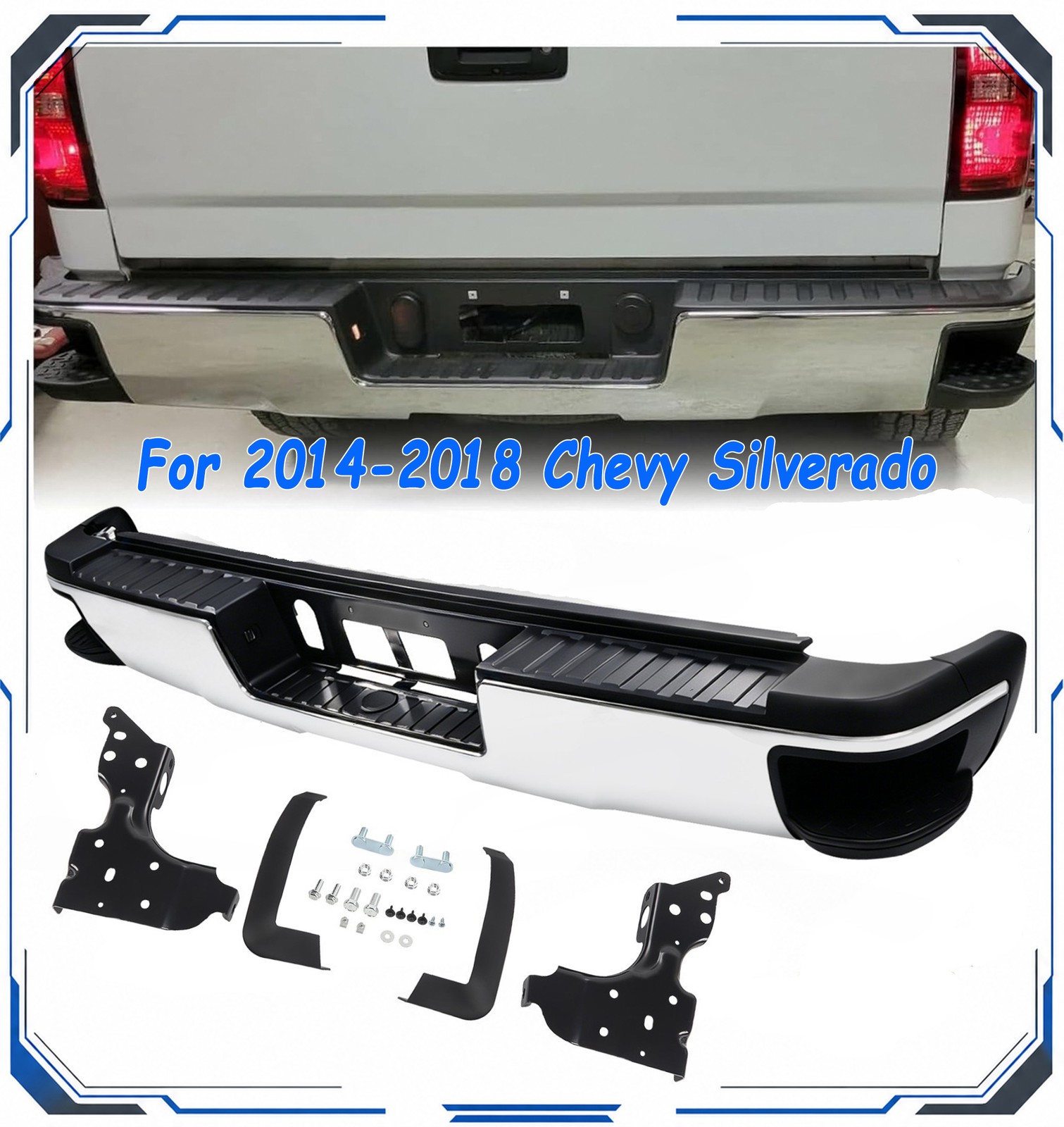 For 2014-2018 Chevy Silverado GMC Sierra 1500 Chrome Rear Bumper w/ Conner Steps