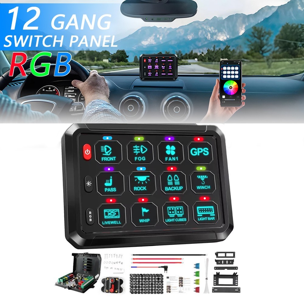 Wireless RGB 12 Gang Switch Panel LED Work Light Bar UTV for Can-Am Maverick X3