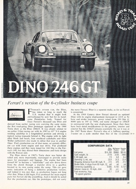 1972 Ferrari Dino 246GT Road Test Original Car Review Report Print Article K09