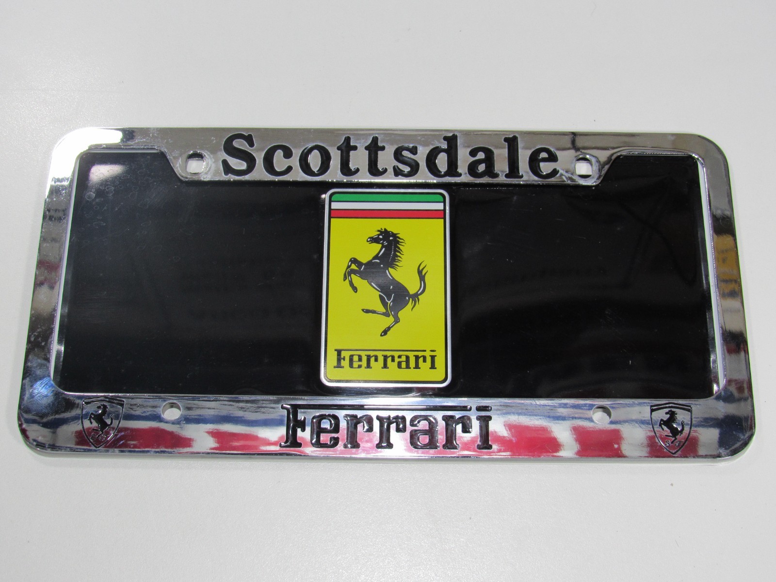 VTG Ferrari Scottsdale Arizona Metal License Plate Frame Tag Dealer Gas Cover AZ