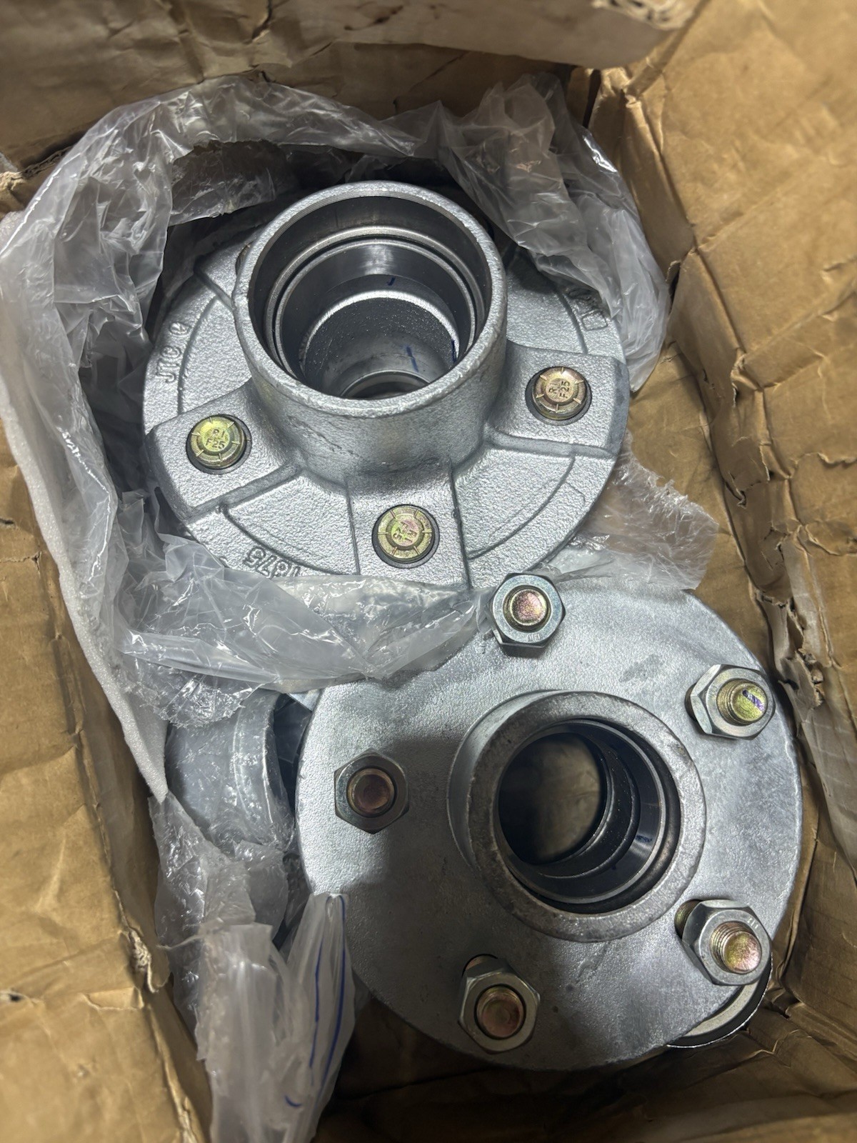2 Trailer Idler Hubs 5 Lug 5x4.5 3500 lb Axle w/ Dust Caps Seals No Bearings 