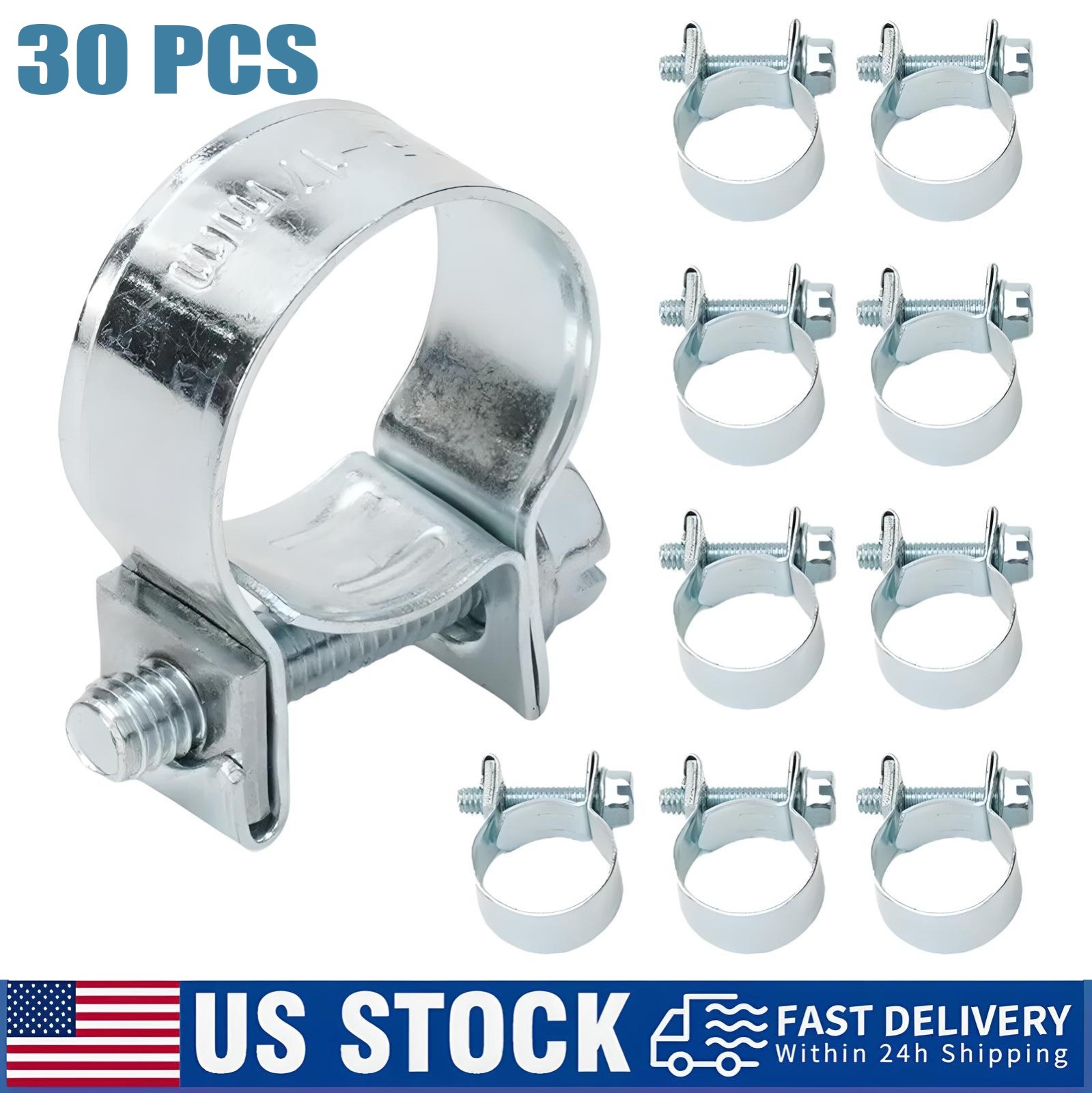 30PCS 1/2″ 9/16″ 5/8″ Fuel Injection Gas Line Hose Clamps Clip Pipe Clamp Silver