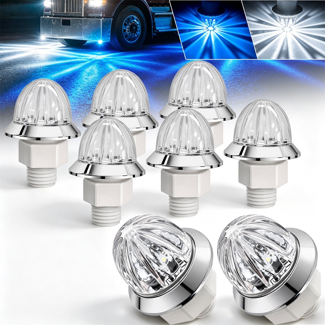 8x Mini LED Watermelon Lights White Blue Dual Color Trailer Truck Marker Light