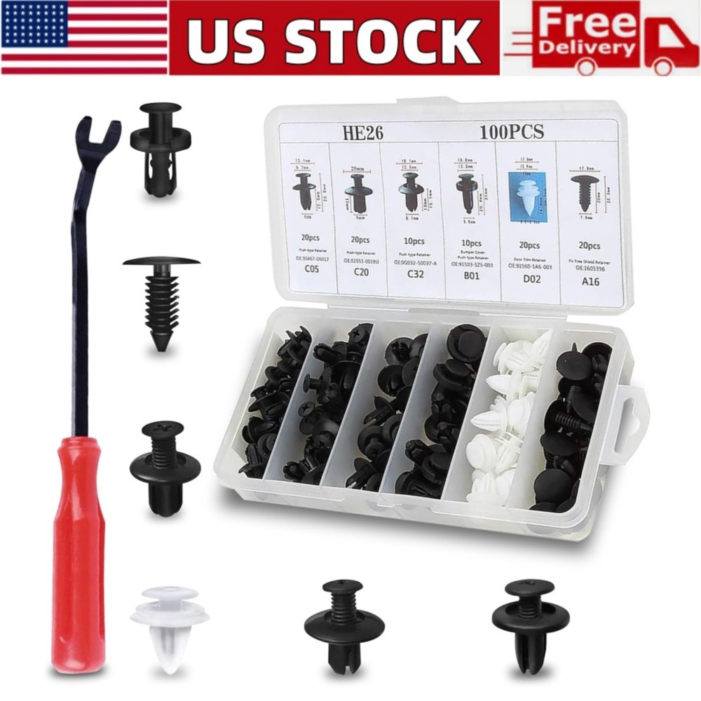 100Pcs Retainer Clips Car Bumper Rivet Retainer Trim Molding Push Pin Clips Set 100Pcs Retainer Clips Car Bumper Rivet Retainer Trim Molding Push Pin Clips Set