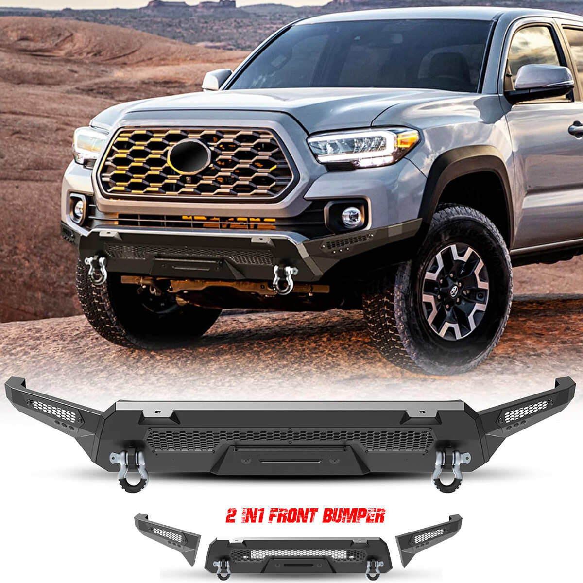 Stubby Steel Front Bumper Guard w/ 2*D-Rings For Toyota Tacoma 2016-2023