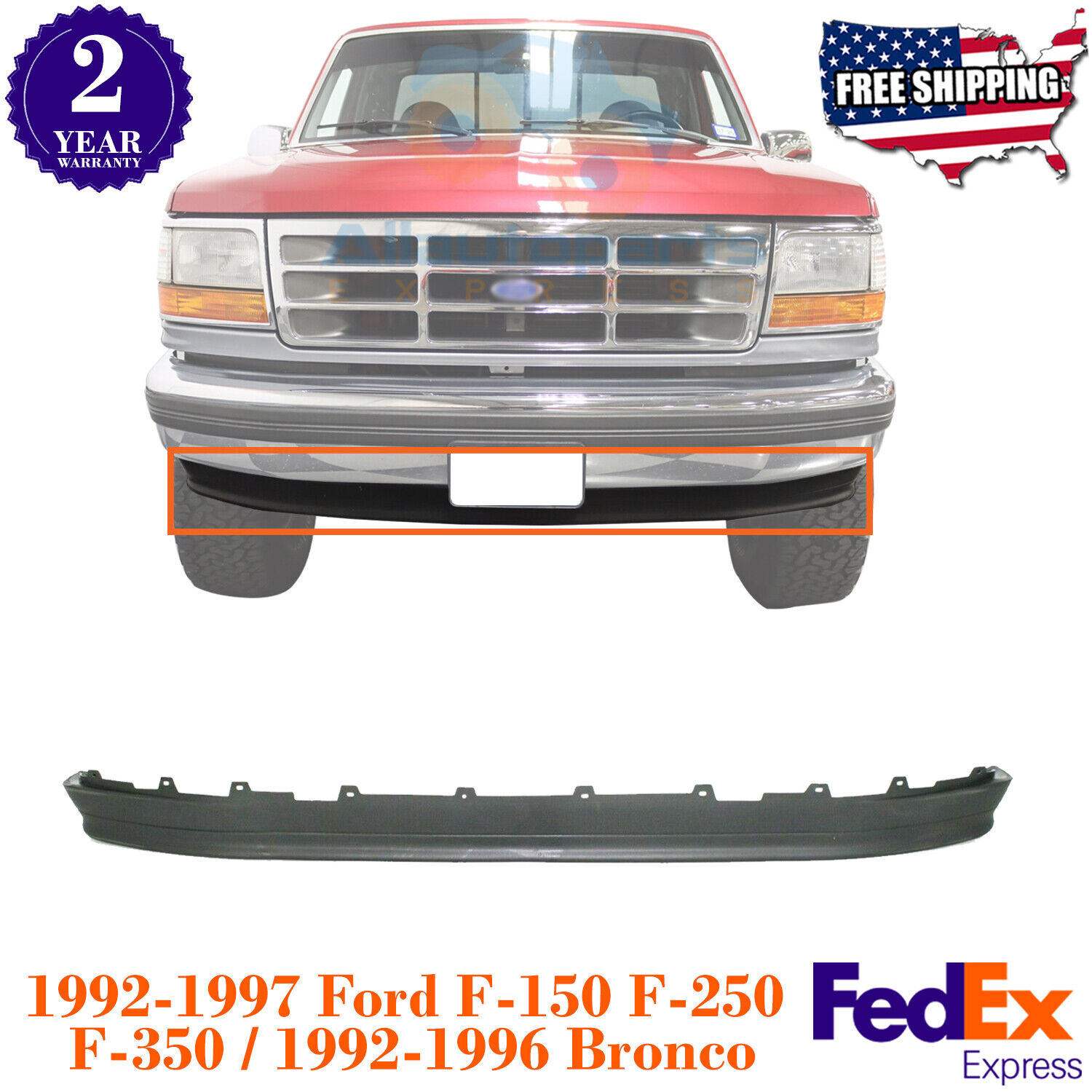 Front Bumper Lower Valance For 1992-1996 Ford F-150 F-250 F-350 Bronco