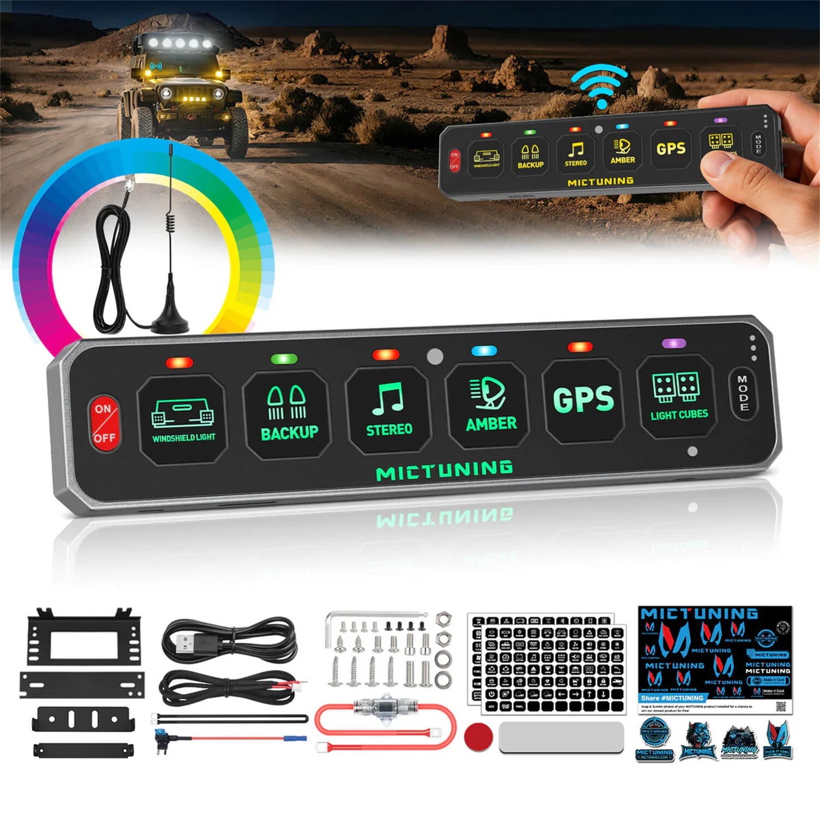 MICTUNING 6/8 Gang RGB Slim Switch Panel Toggle LED Light Circuit Relay System