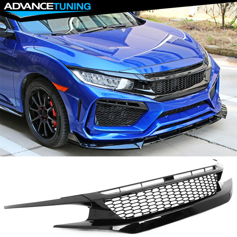 Fits 19-21 Honda Civic Honeycomb Style Gloss Black Front Bumper Upper Grille ABS