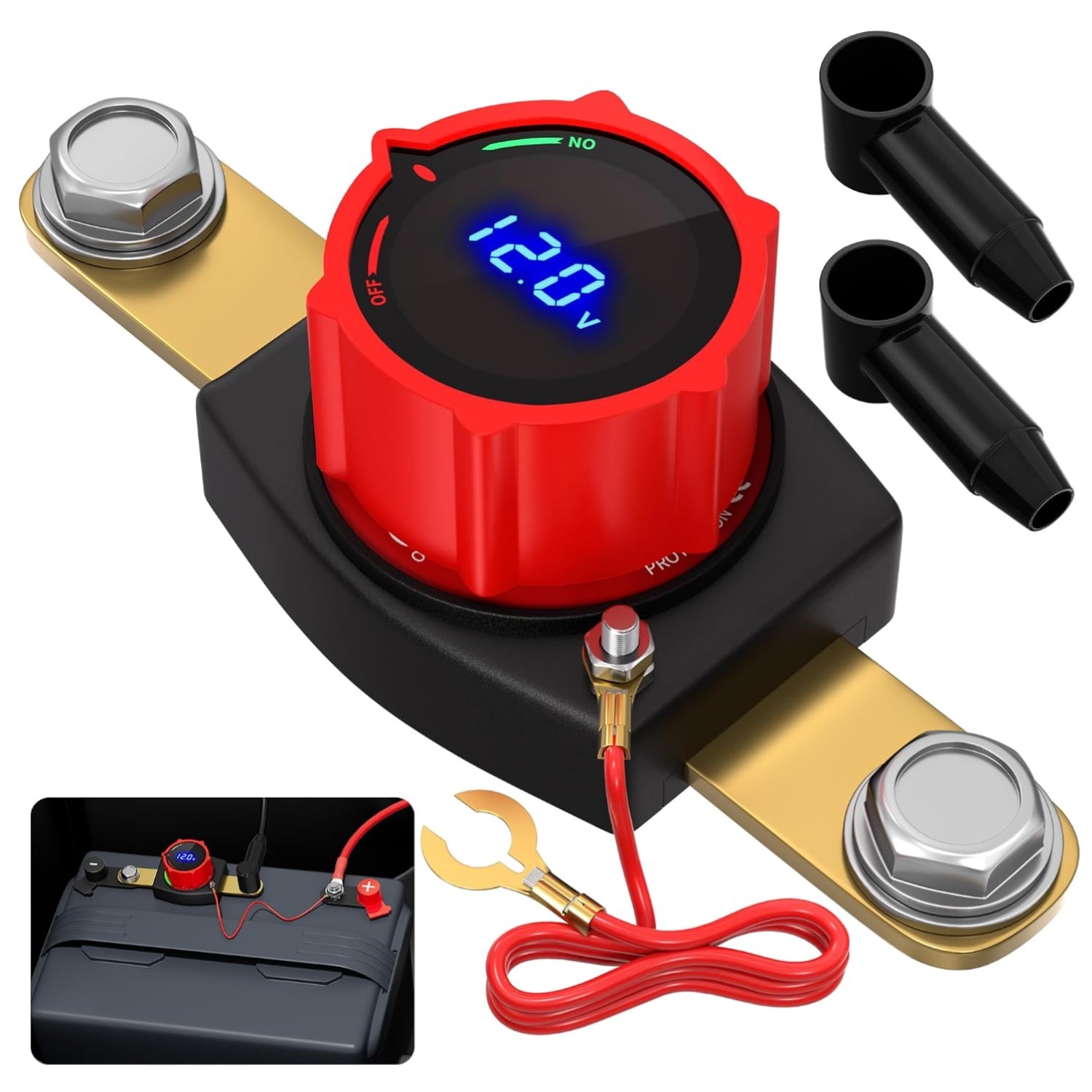 Waterproof 12V-48V Battery Disconnect Switch with LED Voltmeter for Vehicles Waterproof 12V-48V Battery Disconnect Switch with LED Voltmeter for Vehicles