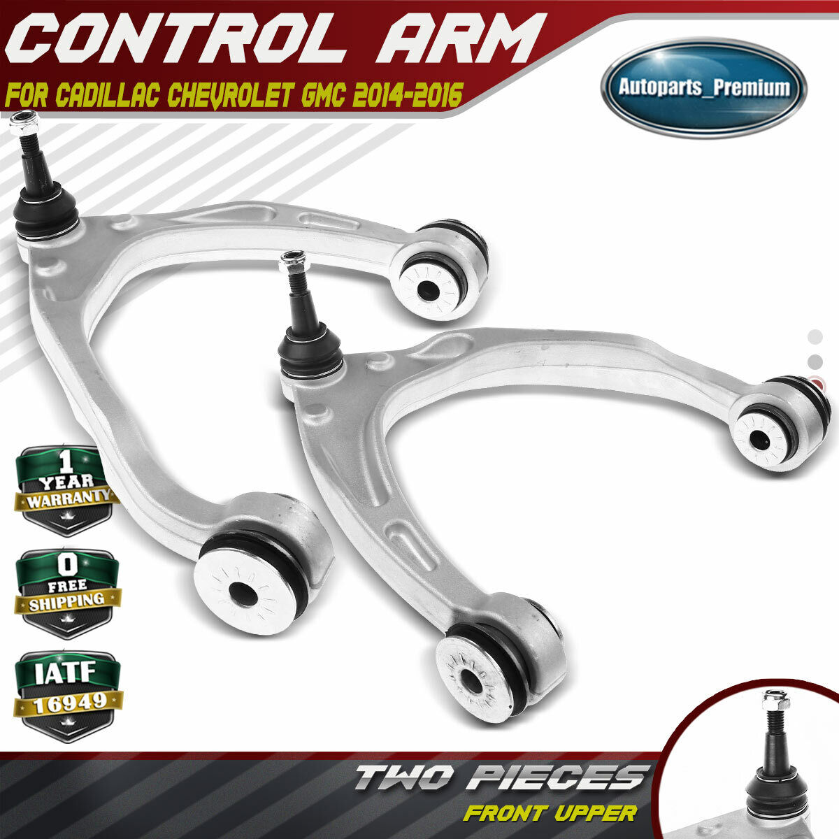 2pc Front Upper Aluminum Control Arm with Ball Joint for Silverado 1500 GMC 4WD