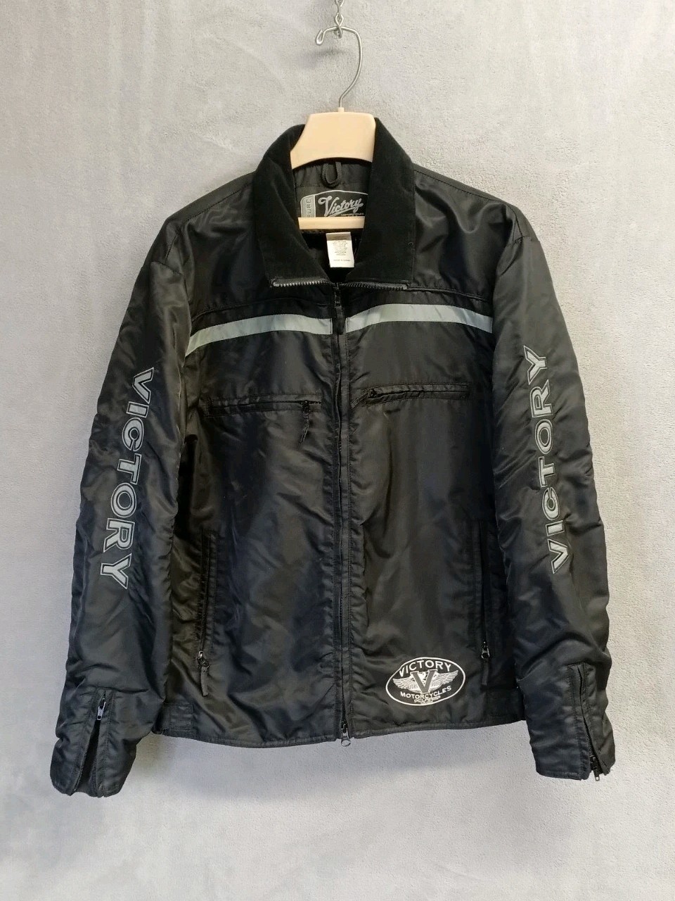 Victory Motorcycle Pure Jacket Men\'s Large Black Rain Pocket EUC