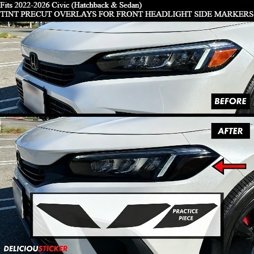 PreCut Amber Delete Headlight Sidemarker Tint for 2022-2026 Honda Civic-3PCS