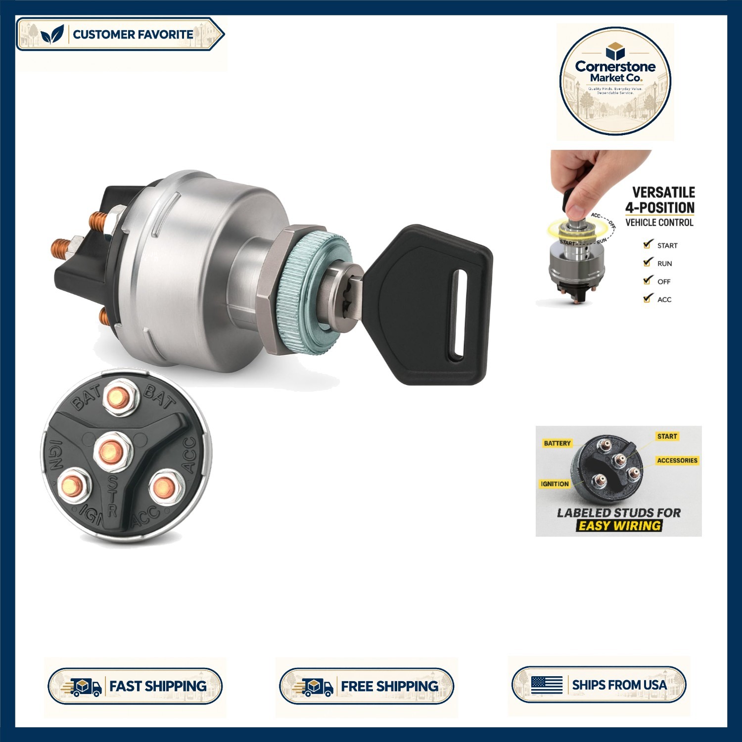High-Performance 4-Position Ignition Switch with Unique Keys - Reliable Design