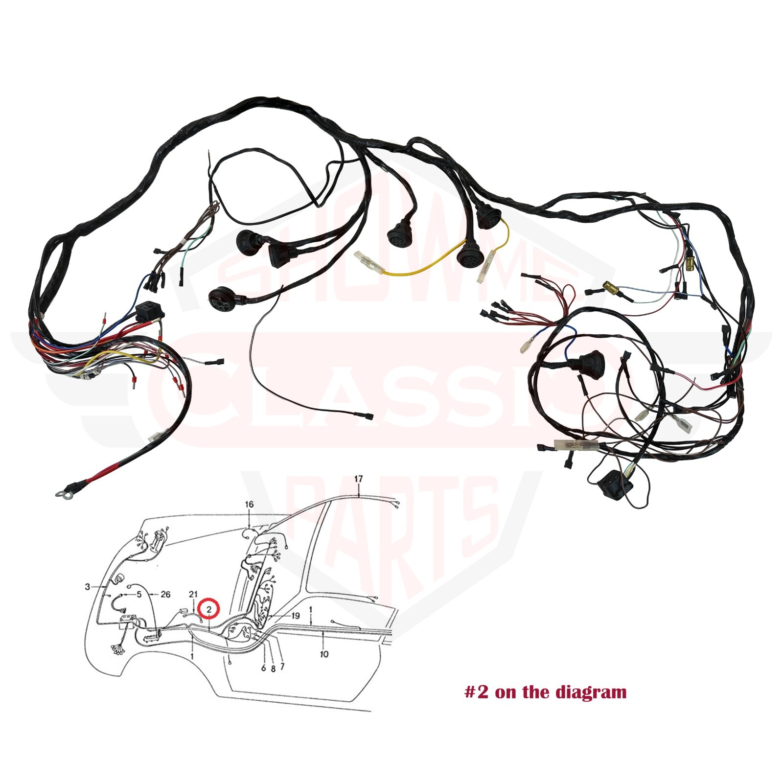 1974-1976 Porsche 911 Luggage Compartment Wiring Harness FRONT (LHD) 91161200212