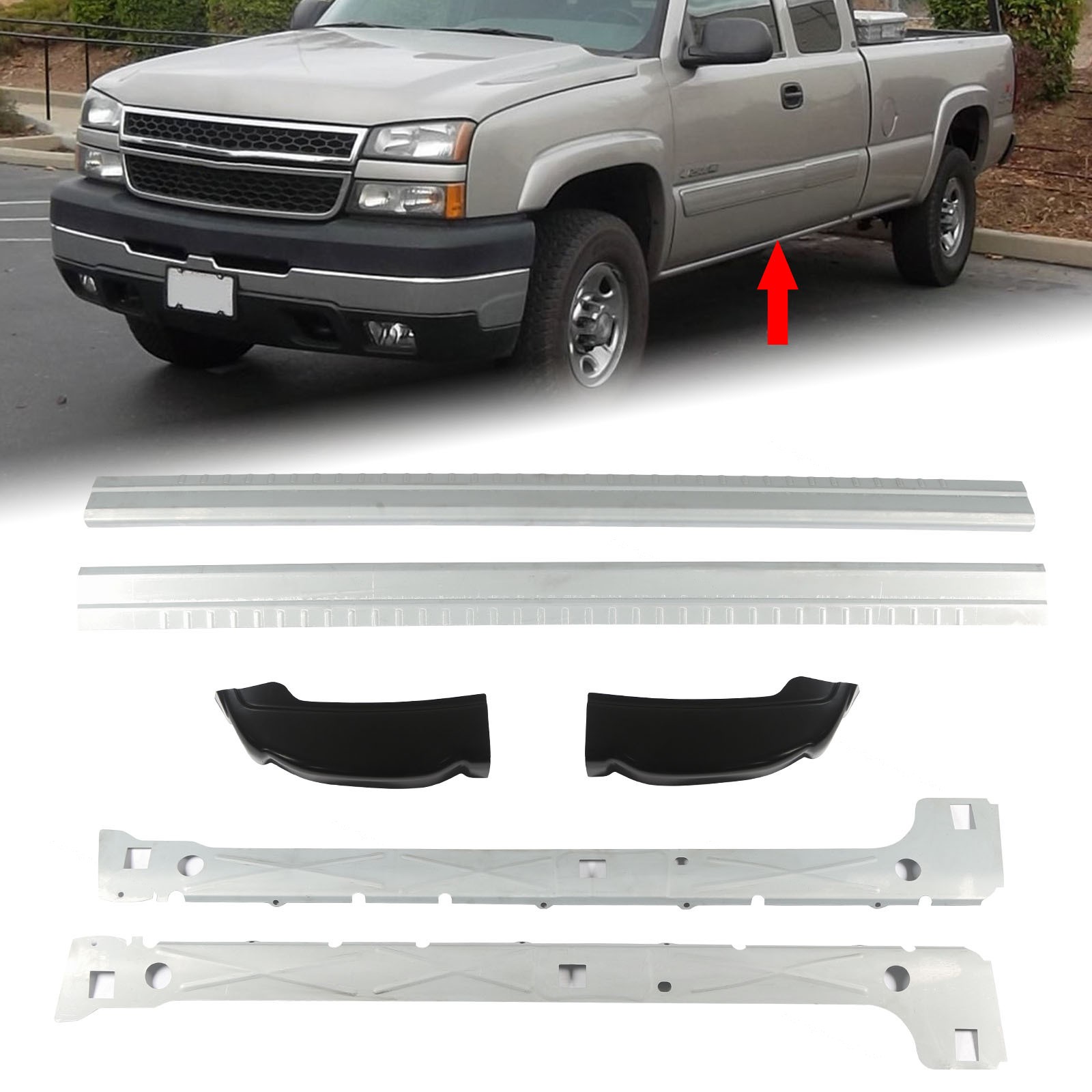 6pcs Rocker Panels Cab Corners Kit Fits 99-07 Silverado Sierra 1500 Extended Cab