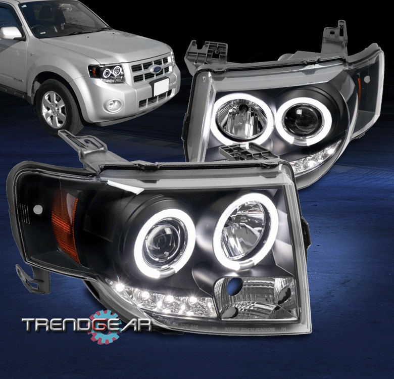For 2008-2012 Ford Escape LED Dual Halo Projector Headlights Headlamp Black L+R
