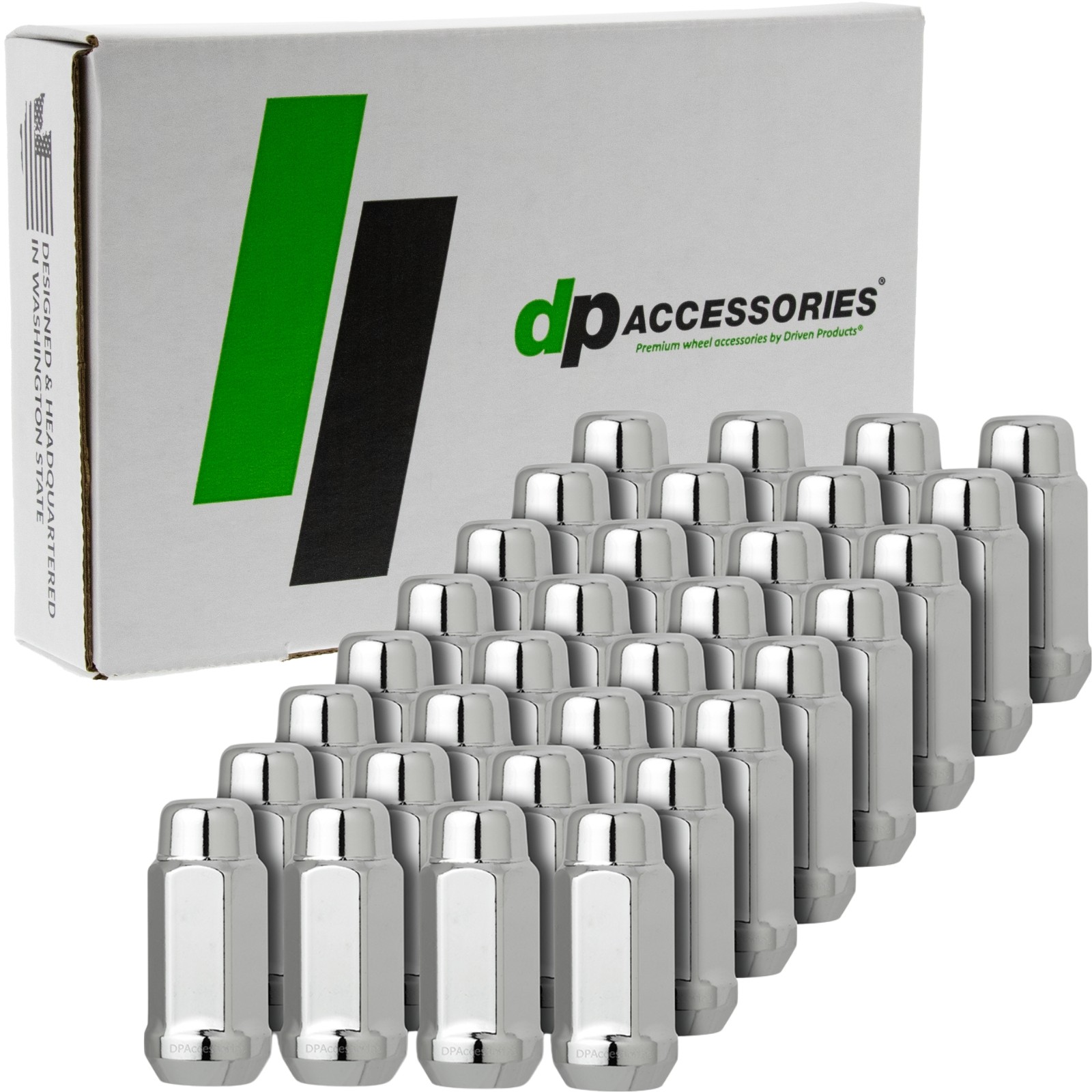 Chrome 1/2-20 Lug Nuts For Aftermarket Wheels - Closed End XL Bulge - Set of 32
