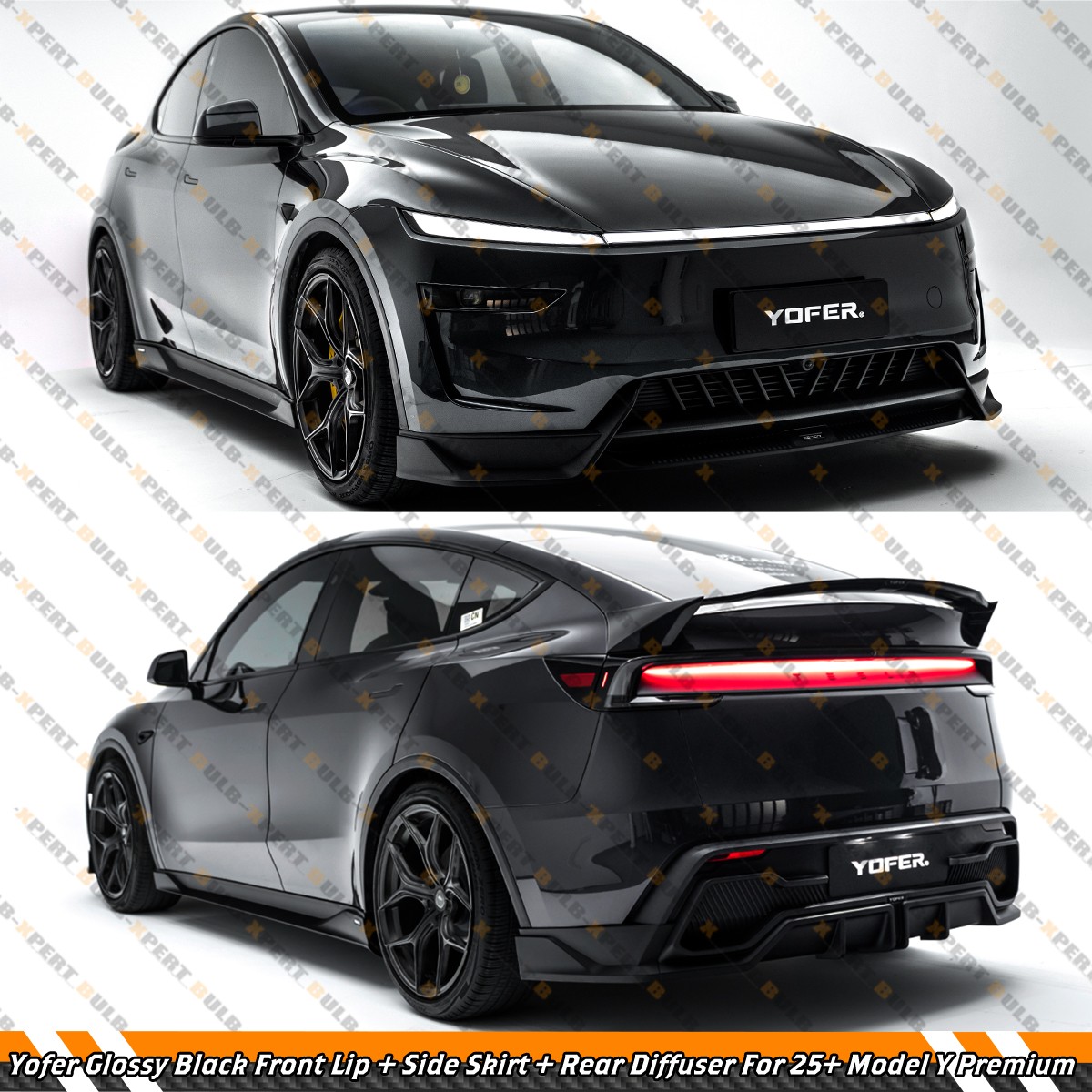 For 25-26 Tesla Model Y Yofer Gloss Black Front Lip + Side Skirt + Rear Diffuser