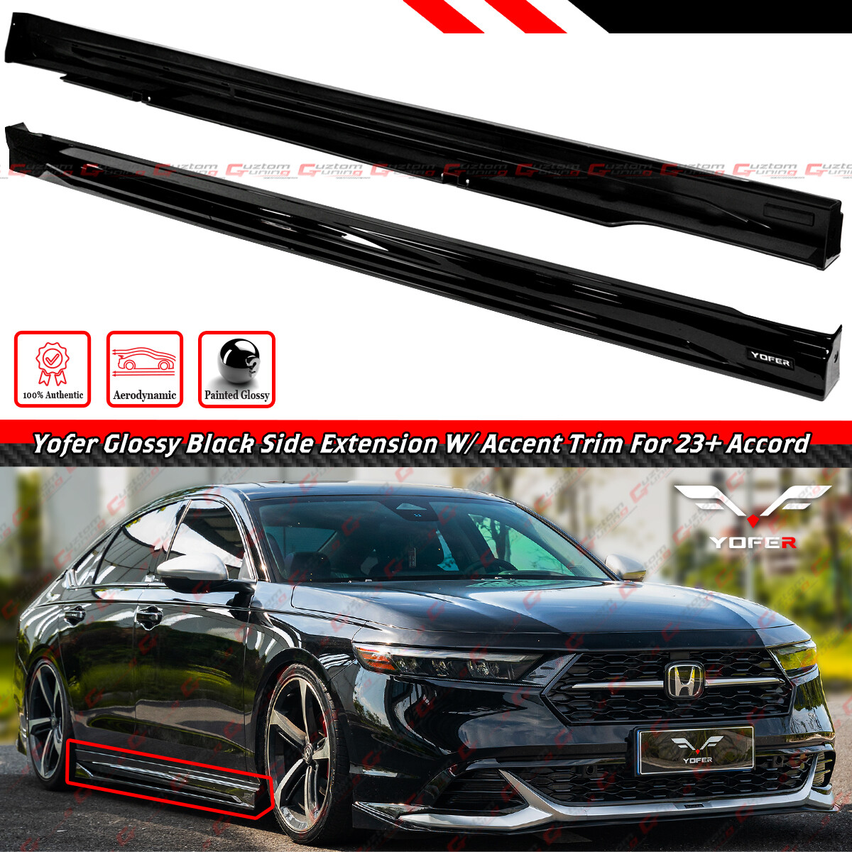 For 2023-2026 Honda Accord Yofer Design V2 Gloss Black Side Skirt Extension Kit For 2023-2026 Honda Accord Yofer Design V2 Gloss Black Side Skirt Extension Kit