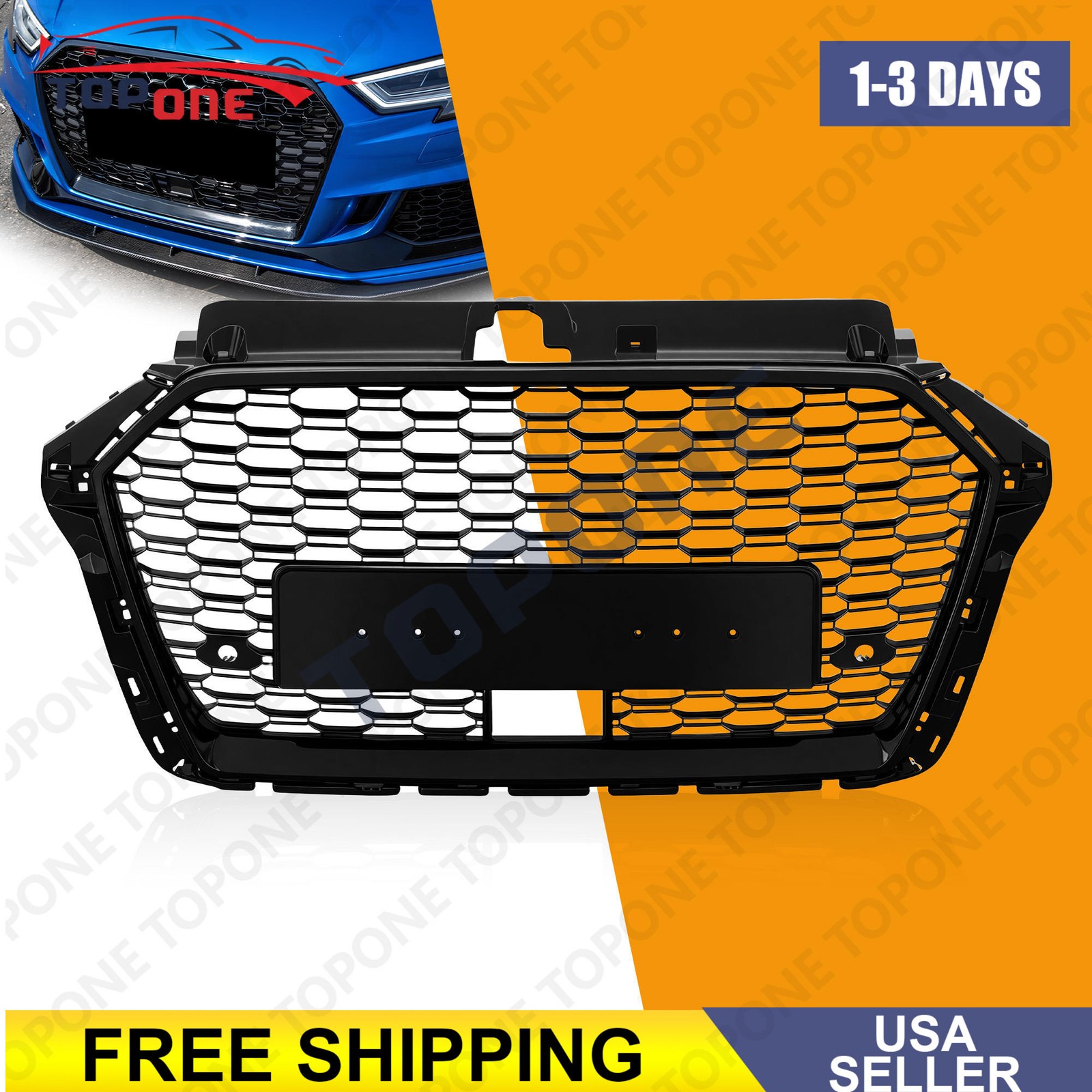 RS3 Style Honycomb Sport Front Grille Grill For 2017-2020 Audi A3 S3 8V