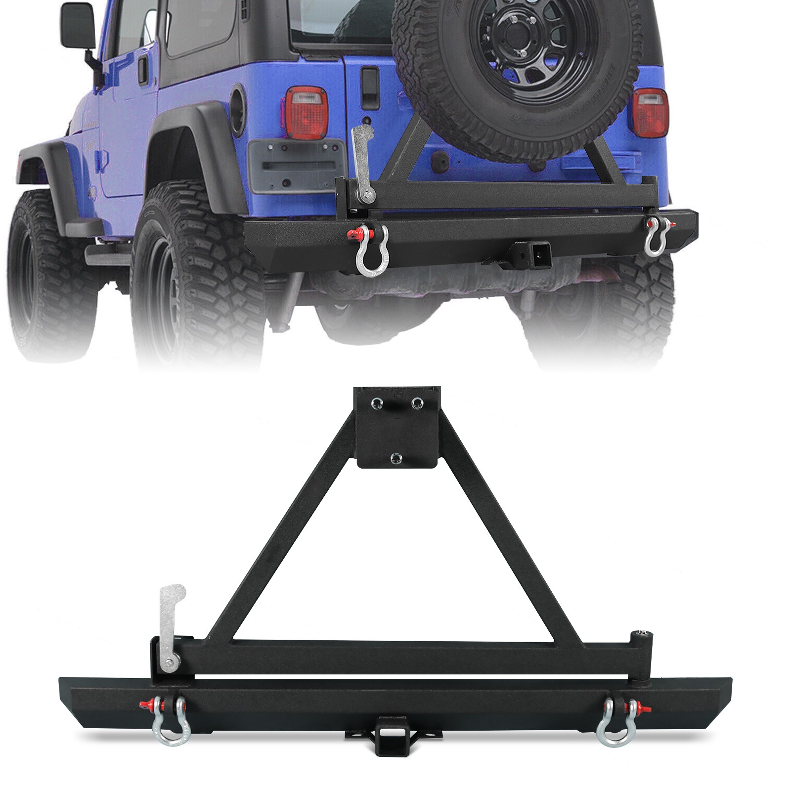 Fits 97-06 Jeep Wrangler TJ Utility Textured Rear Bumper W/Tire Carrier+2 D-ring
