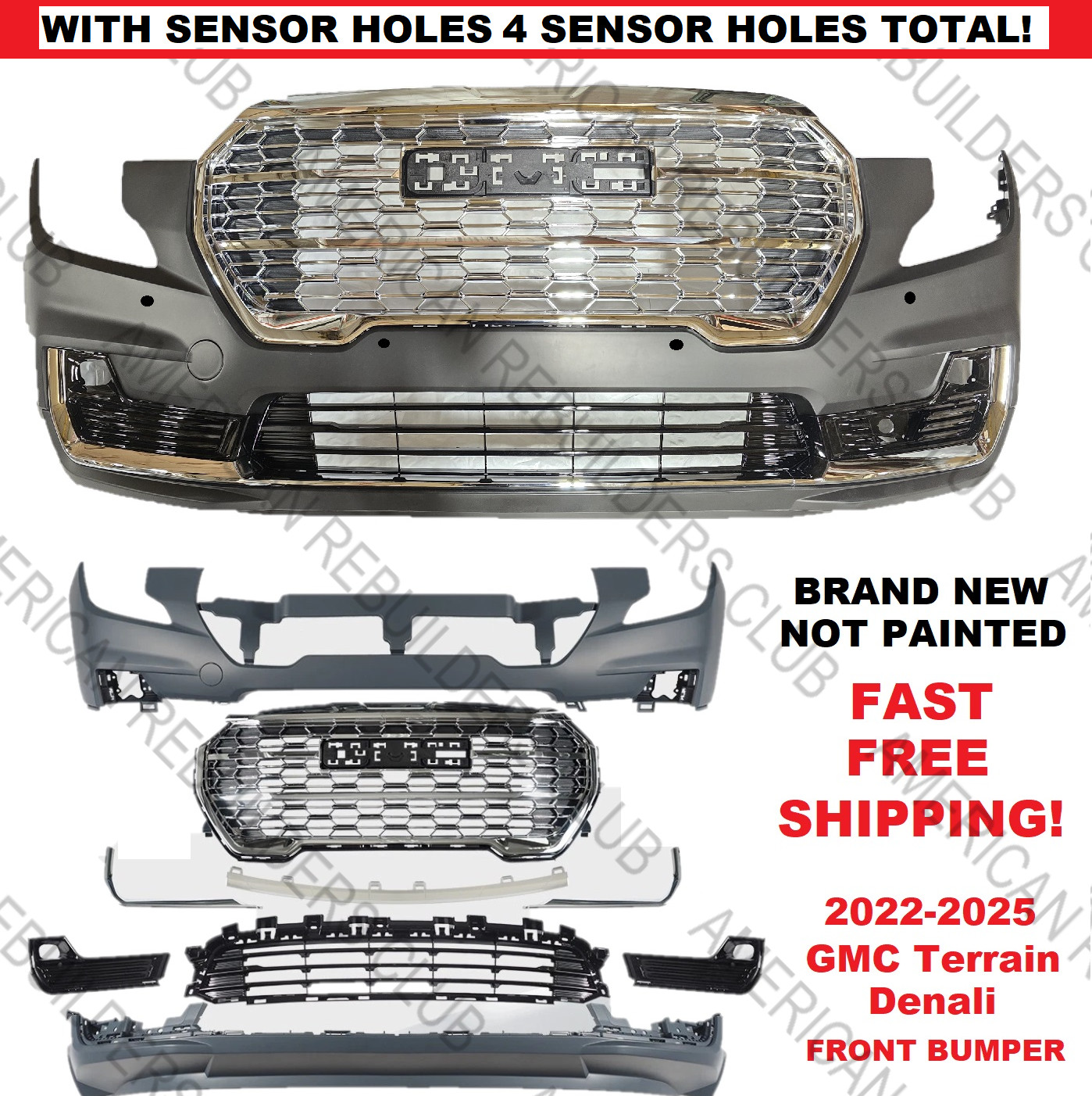FOR 2022 2023 2024 2025 GMC Terrain  Front Bumper Cover Denali  WITH PARK SENSOR