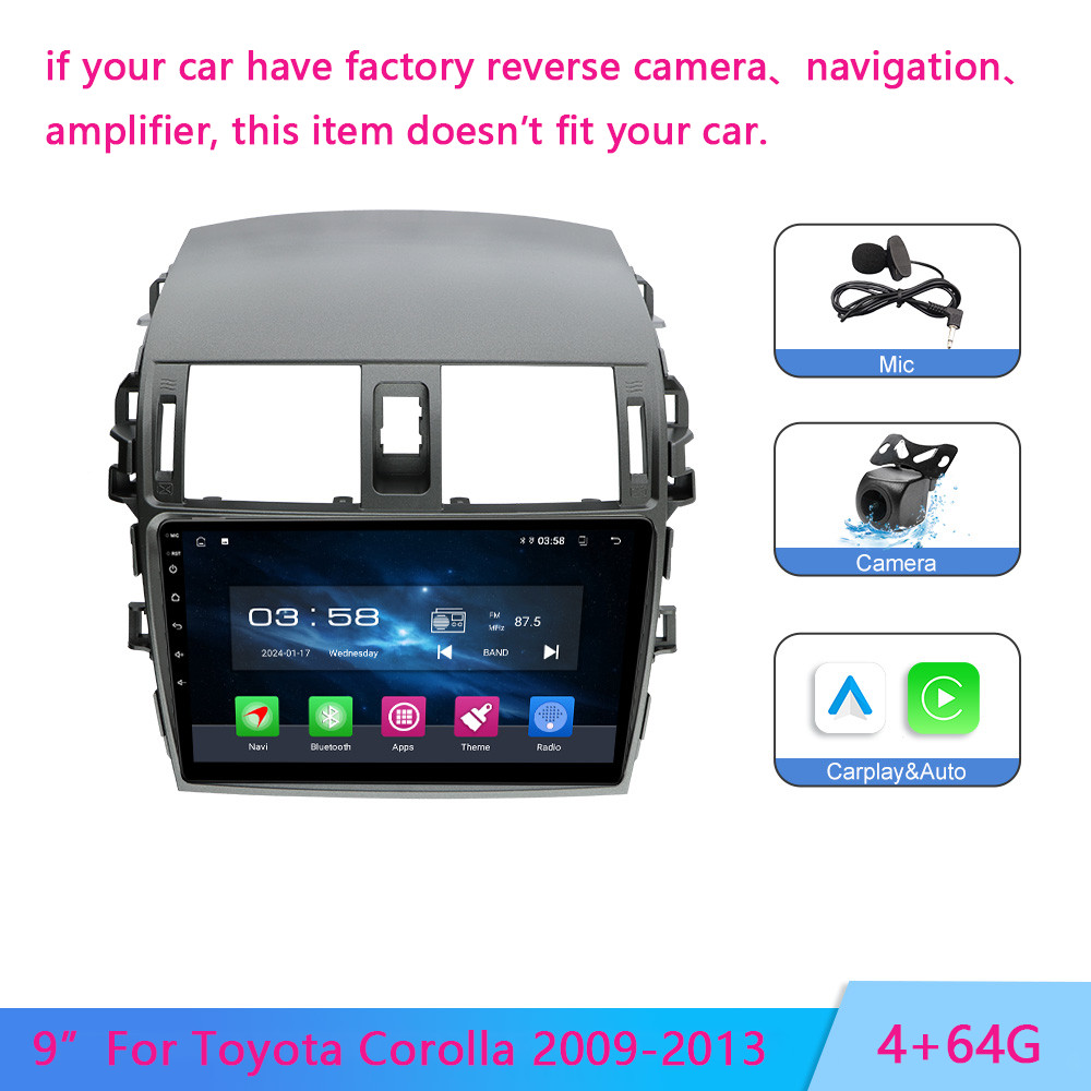 8Core 4G Stereo For Toyota Corolla 2009-2013 Carplay Android Auto Radio +Camera