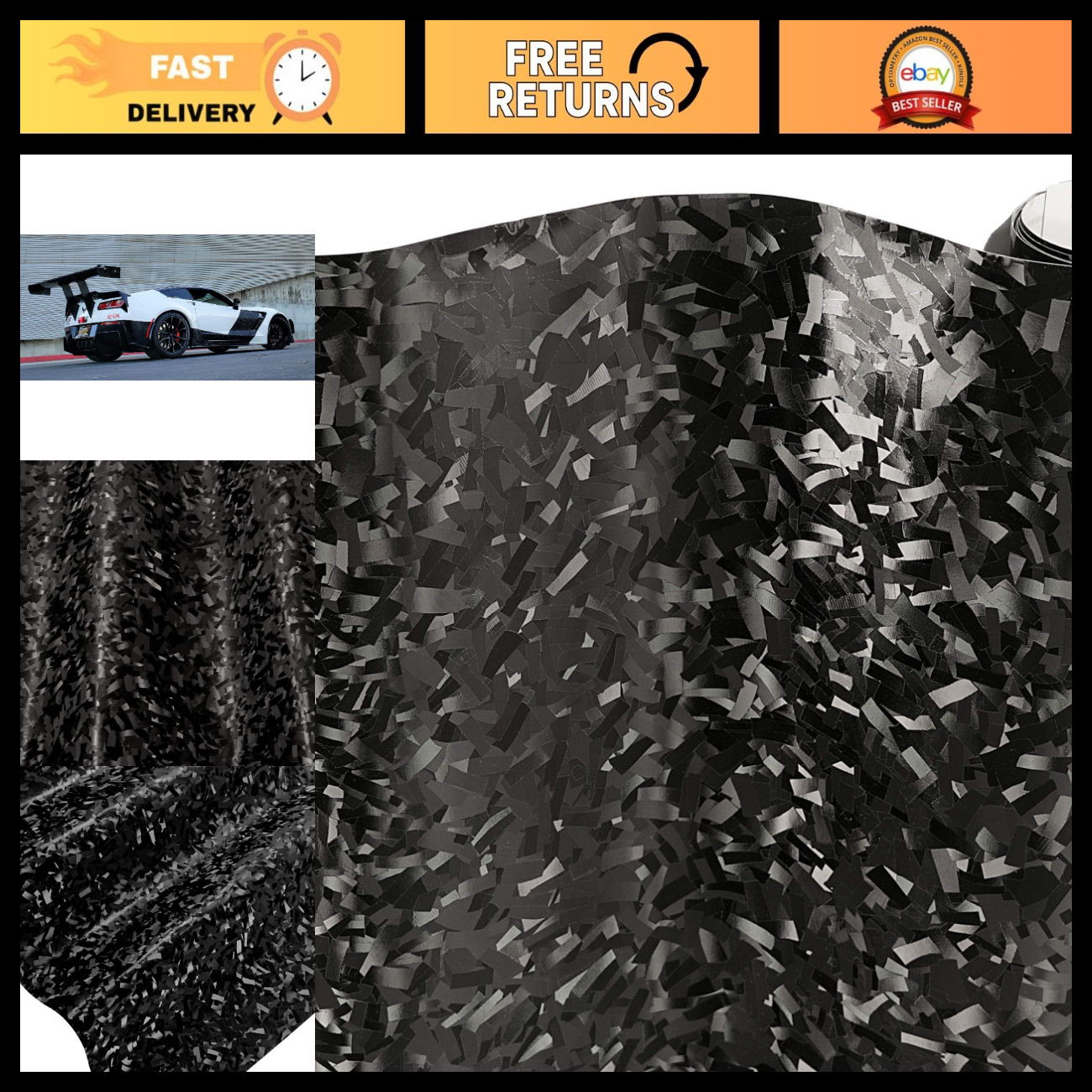 Forged Composite Carbon Vinyl Wrap Roll 1ft x 5ft - Black, Durable & Stylish