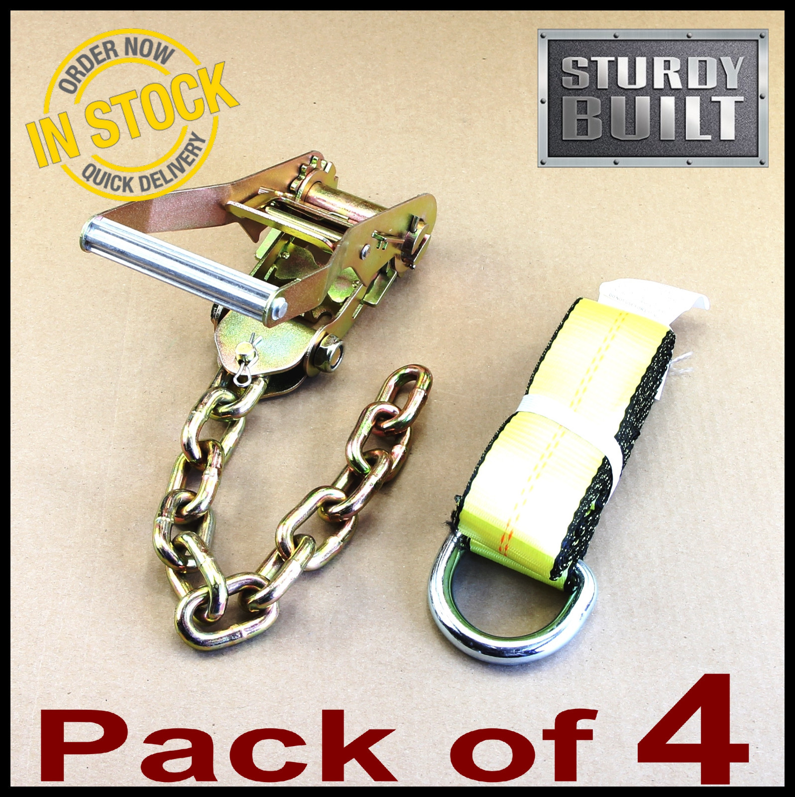 GRIPON 16pc Chain Ratchet & 8' Lasso straps Tow Truck Auto Car Hauler Tie Down