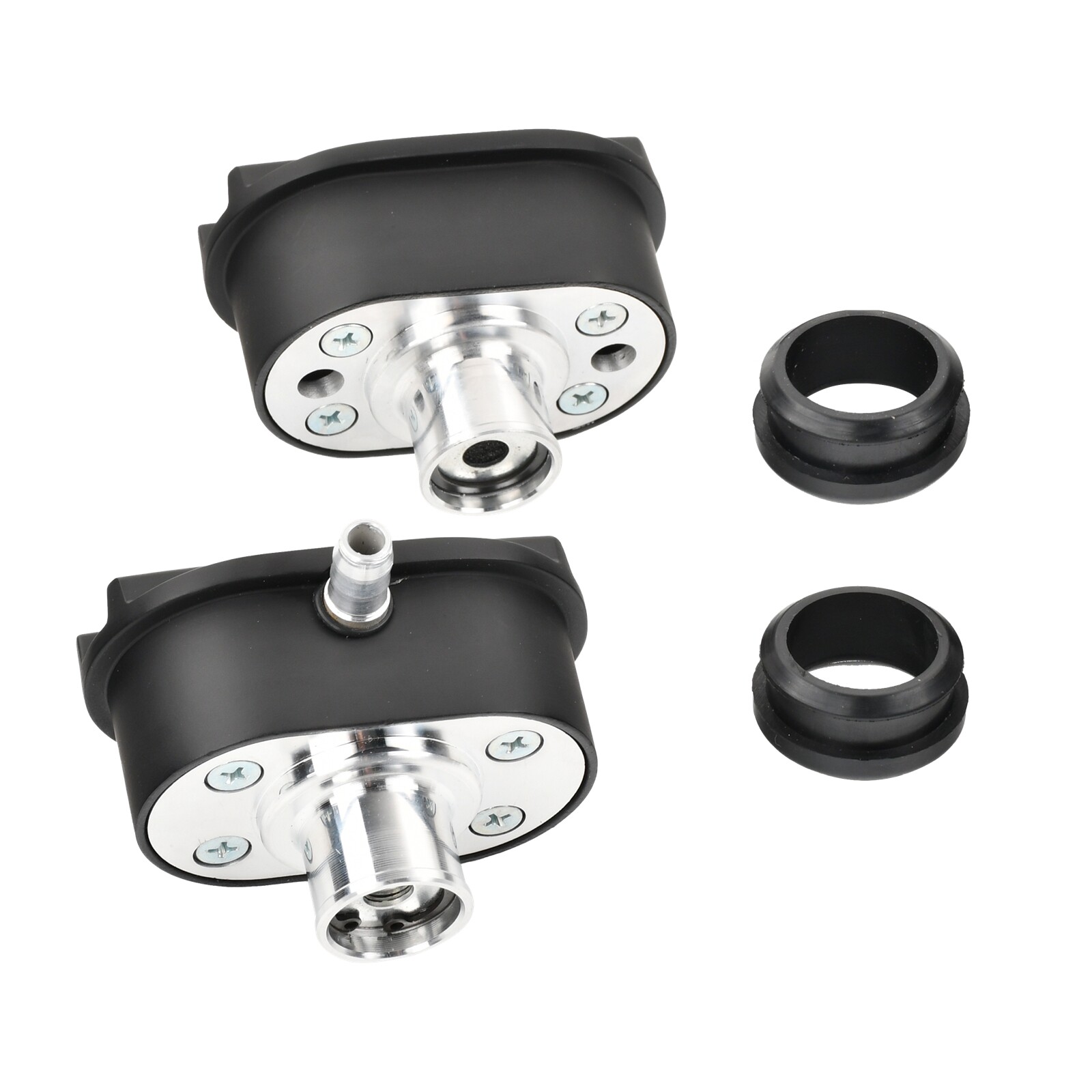 (2) Aluminum Black Finned Oval Air & PCV Breather Combo Valve Cover Nostalgia