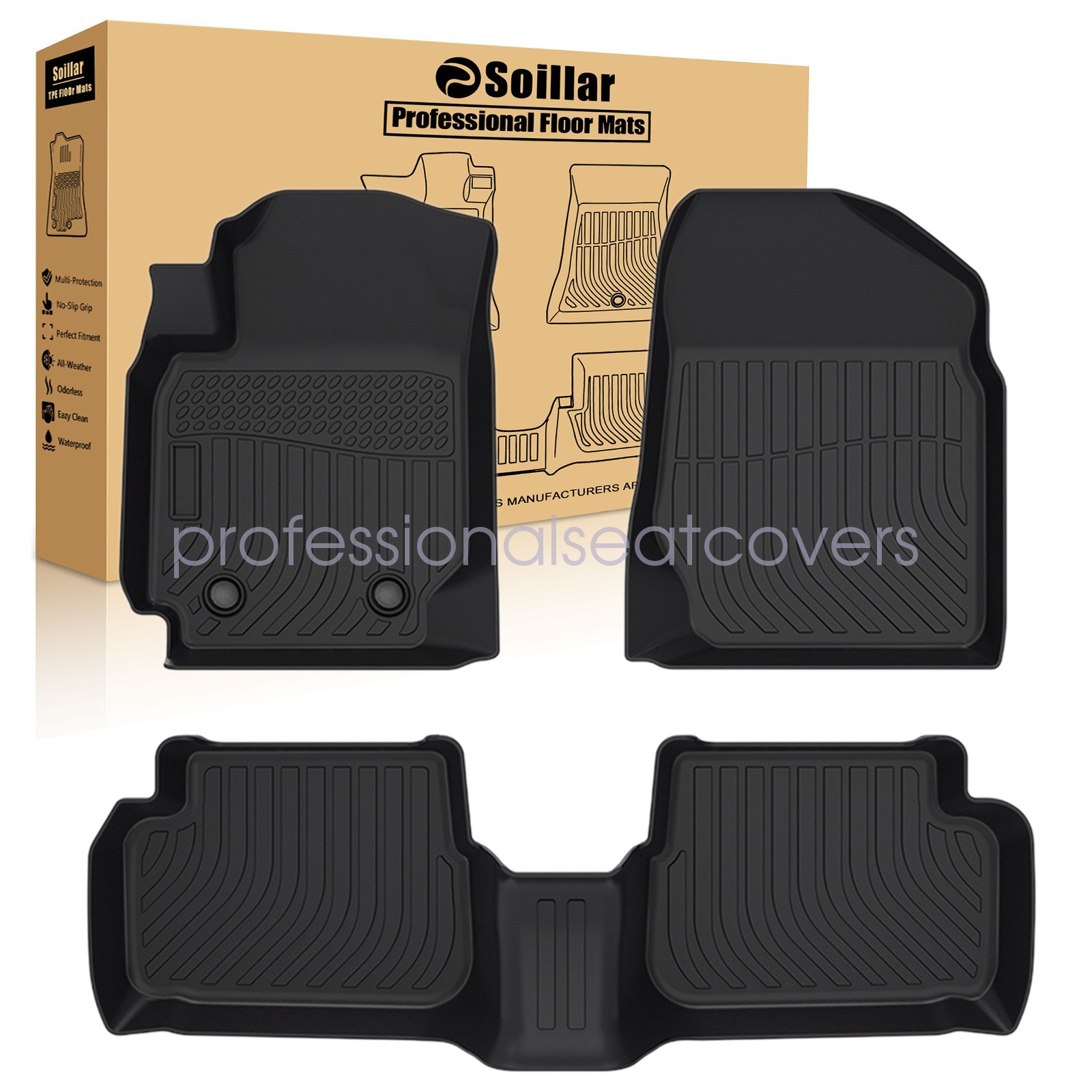 Fits 2000-2006 Toyota Corolla TPE 3D Front & 2nd Row Floor Mats Liner Set Black