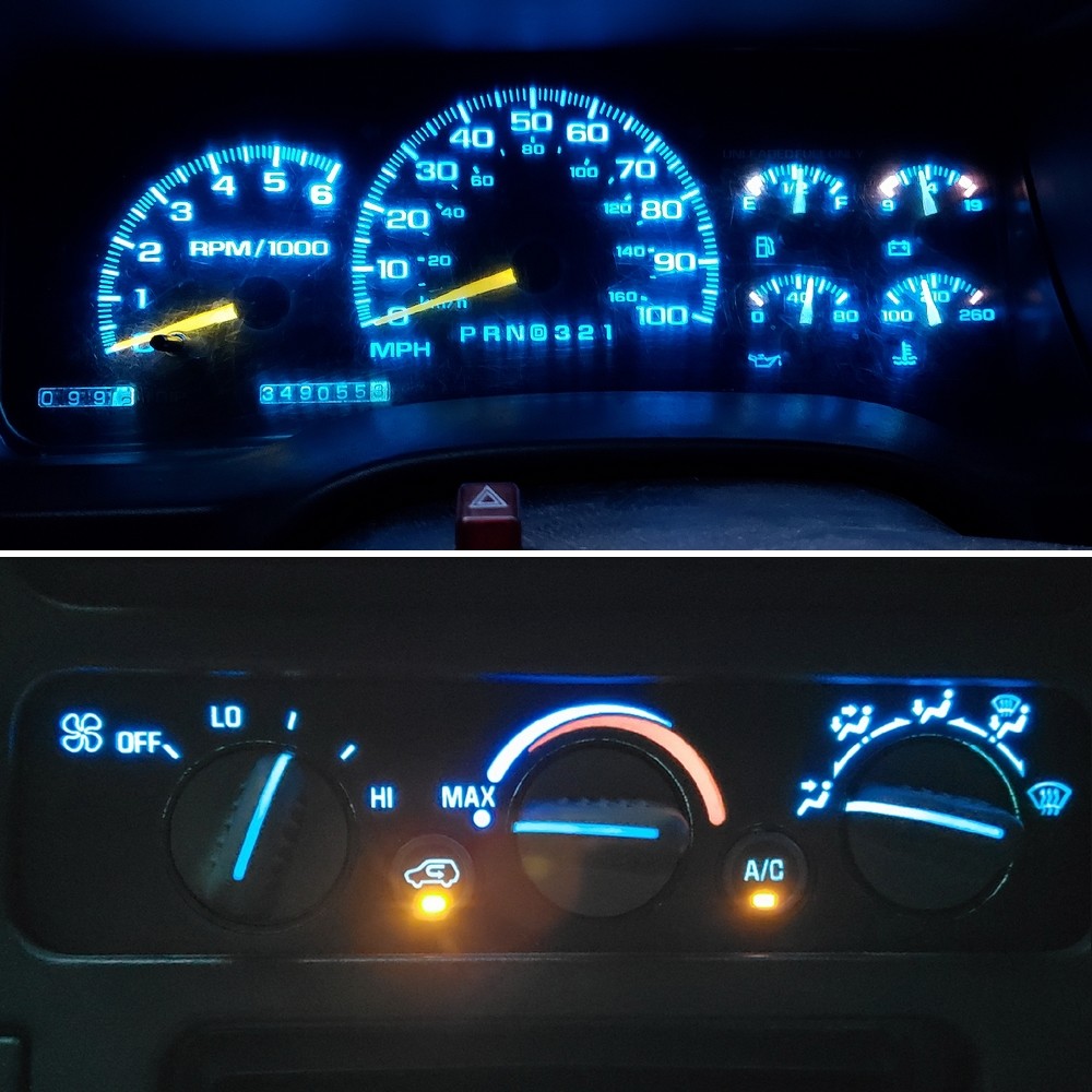 14 Ice Blue Gauge Cluster & AC Controls LED bulbs For 1992-1999 Chevrolet Trucks 14 Ice Blue Gauge Cluster & AC Controls LED bulbs For 1992-1999 Chevrolet Trucks