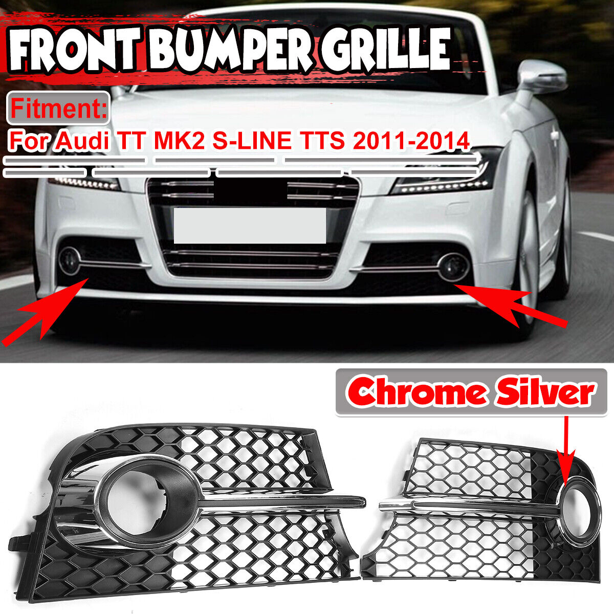 For Audi TT MK2 S-LINE TTS 11-2014 Chrome Trim Front Fog Light Lamp Cover Grill