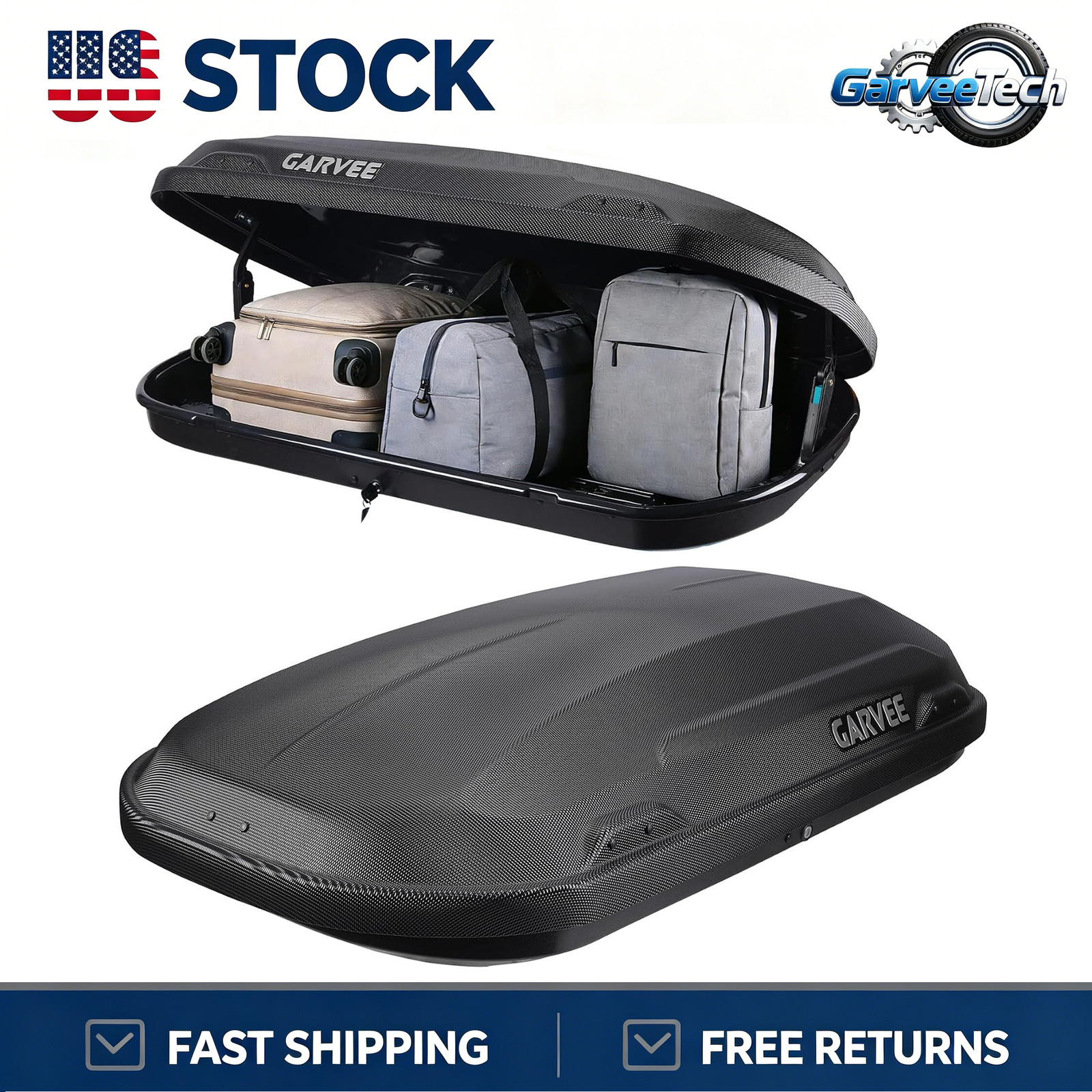 135 LBS Hard Shell Rooftop Cargo Carrier, 11.5 Cu Ft Roof Box Waterproof For SUV