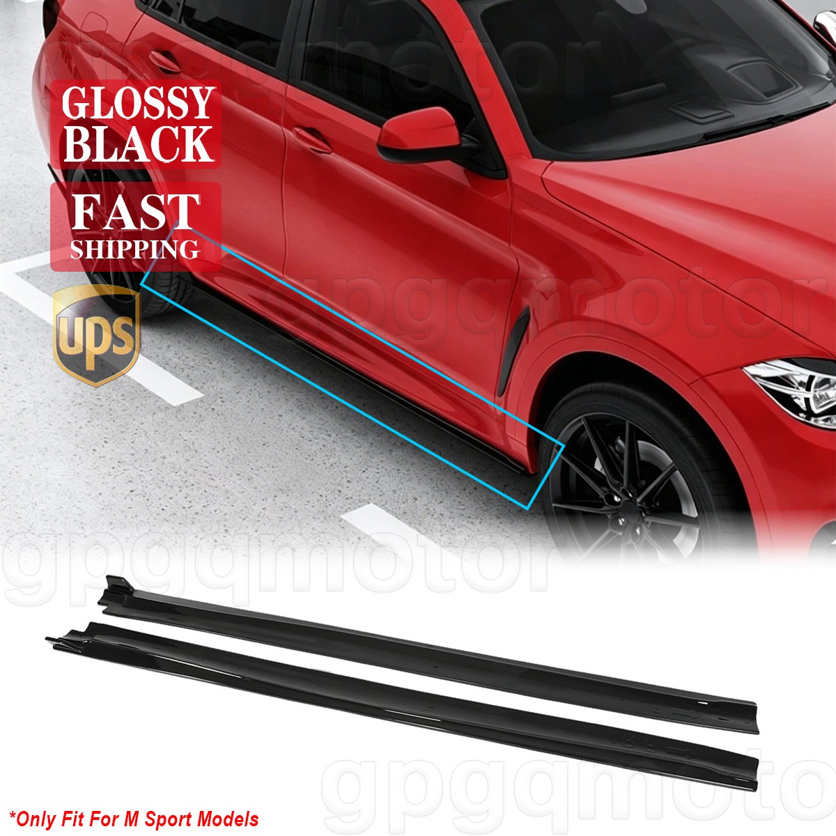 For BMW X6 F16 M Sport 2014-2019 V Style Glossy Black Side Skirts Extension Kit